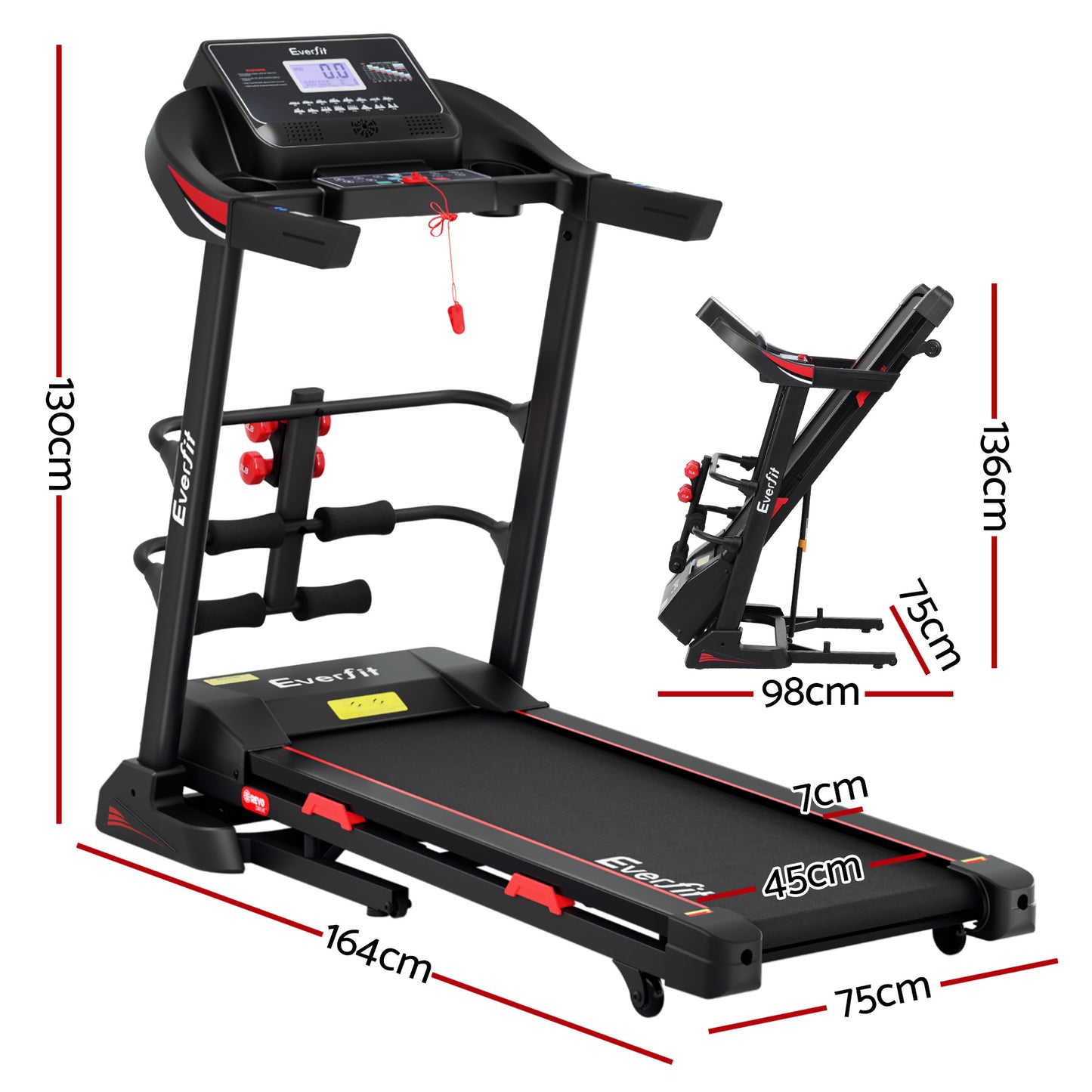 Everfit Treadmill Electric Home Gym Fitness Exercise Machine w/ Sit Up Bar 450mm TMILL-450-M354-SUB