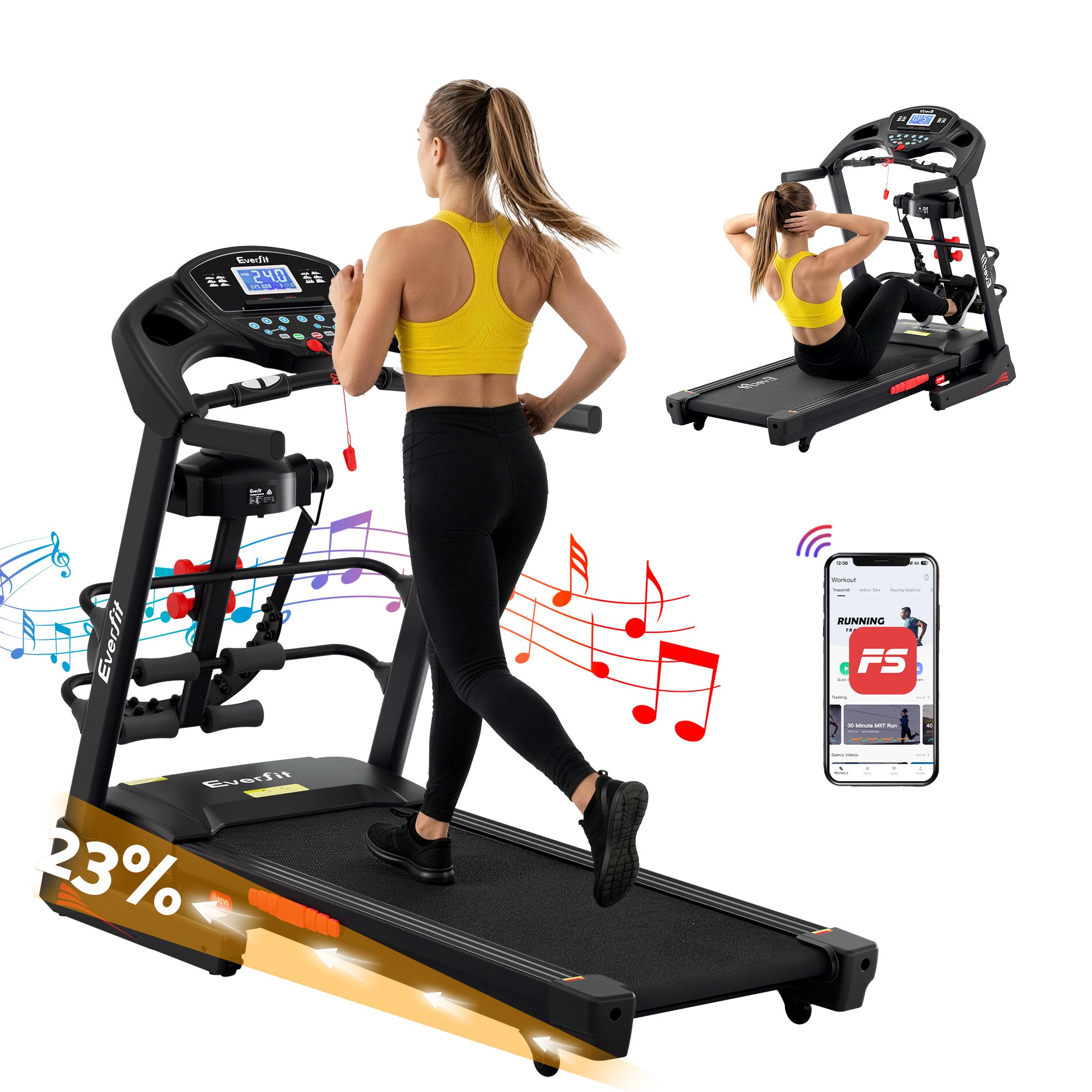 Everfit Treadmill Electric Home Gym Fitness Exercise Machine w/ Massager 480mm TMILL-480-M16-MSG