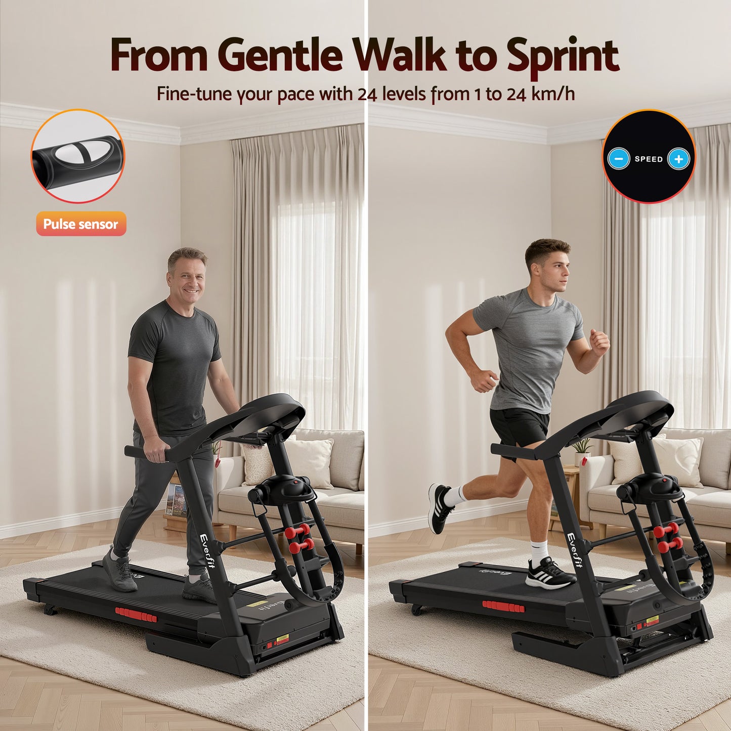 Everfit Treadmill Electric Home Gym Fitness Exercise Machine w/ Massager 480mm TMILL-480-M16-MSG