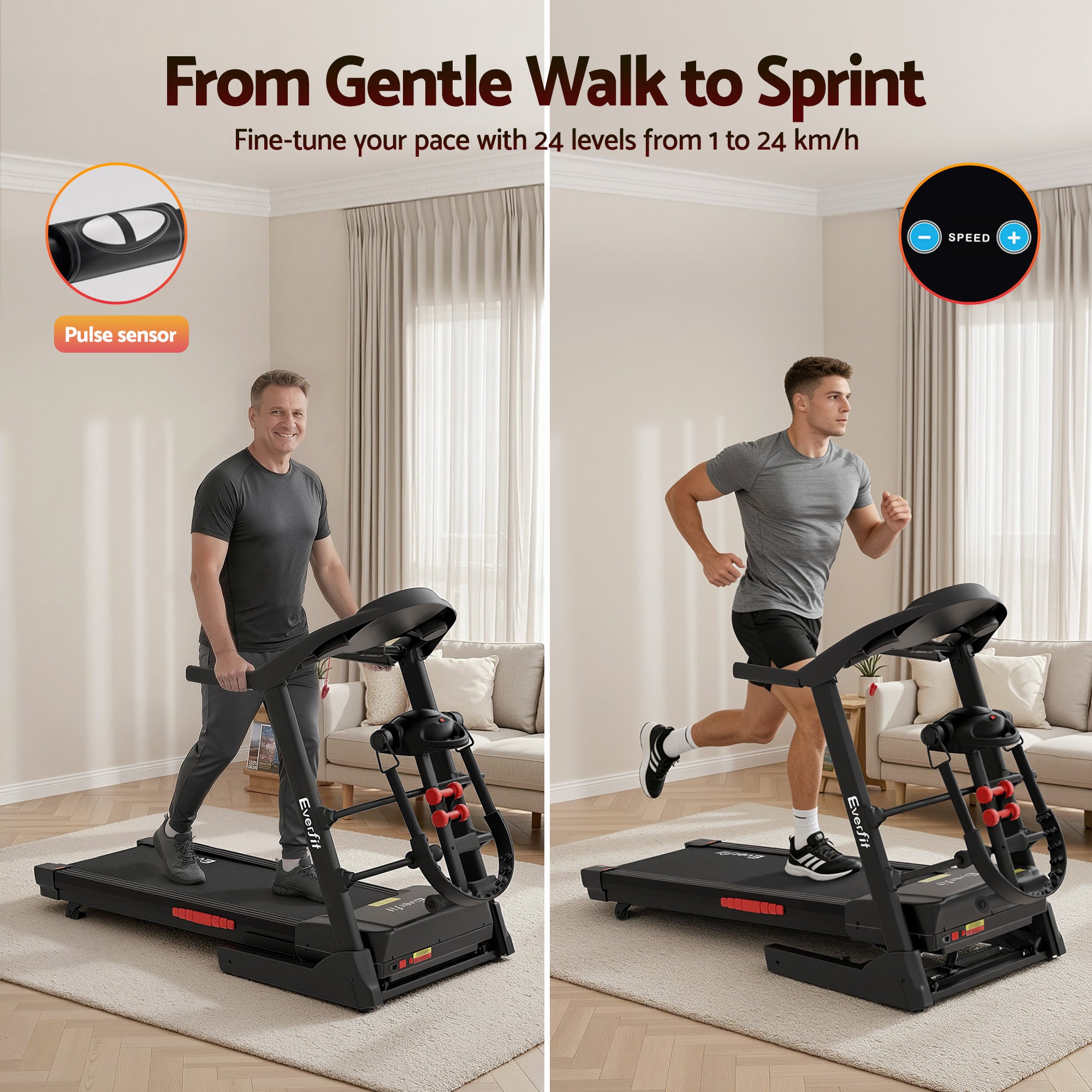 Everfit Treadmill Electric Home Gym Fitness Exercise Machine w/ Massager 480mm TMILL-480-M16-MSG