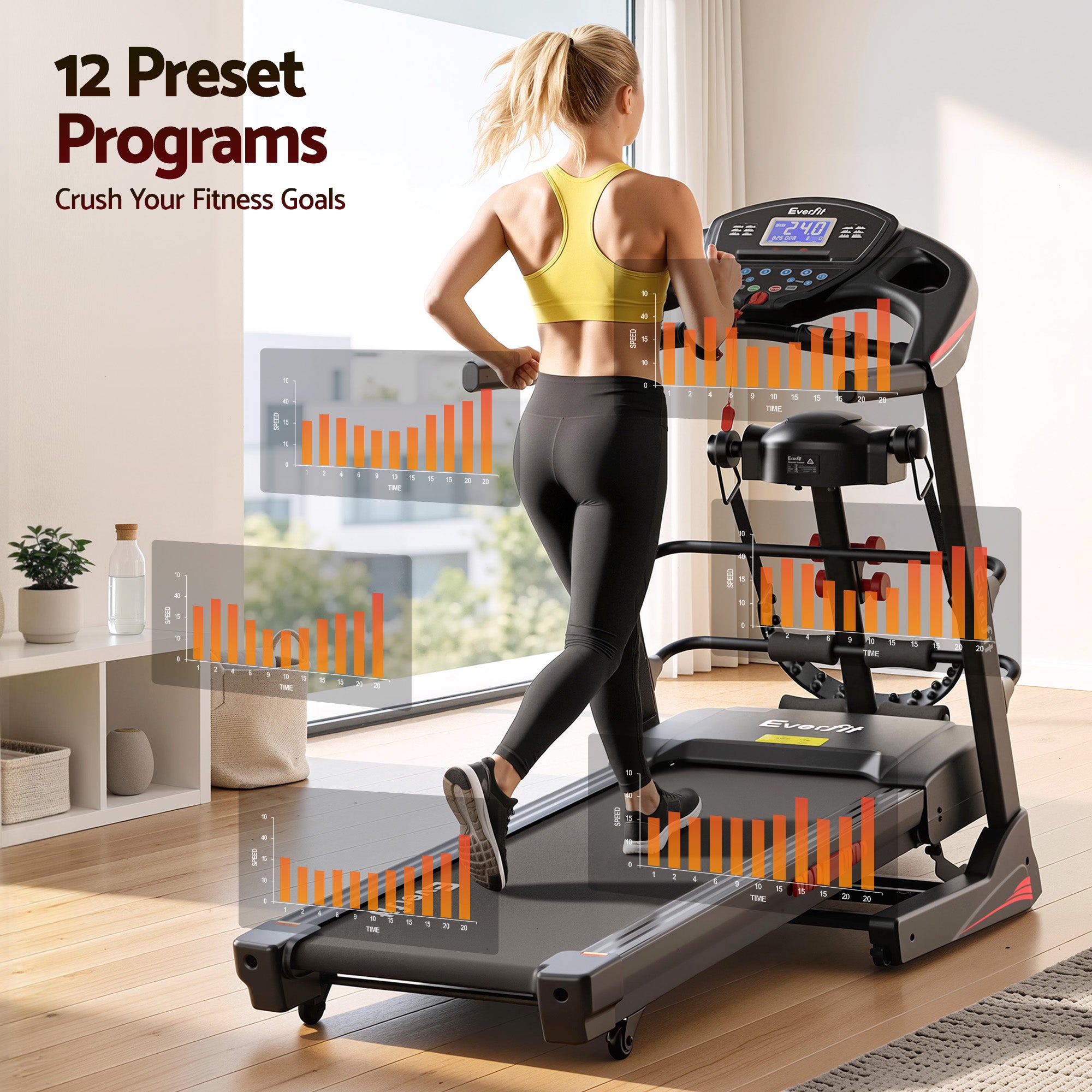 Everfit Treadmill Electric Home Gym Fitness Exercise Machine w/ Massager 480mm TMILL-480-M16-MSG