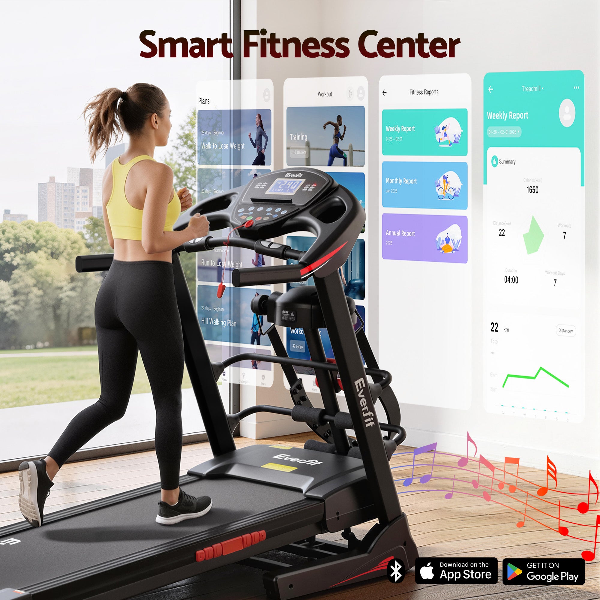 Everfit Treadmill Electric Home Gym Fitness Exercise Machine w/ Massager 480mm TMILL-480-M16-MSG