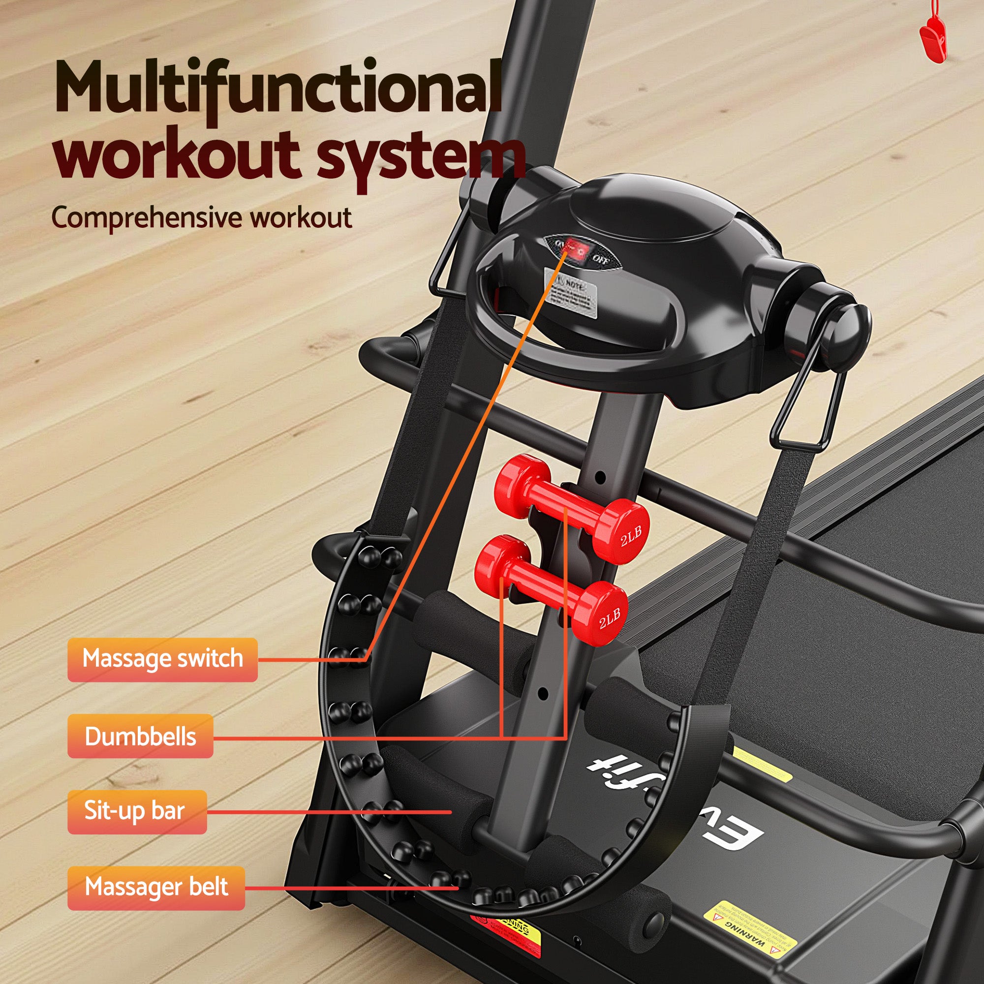 Everfit Treadmill Electric Home Gym Fitness Exercise Machine w/ Massager 480mm TMILL-480-M16-MSG