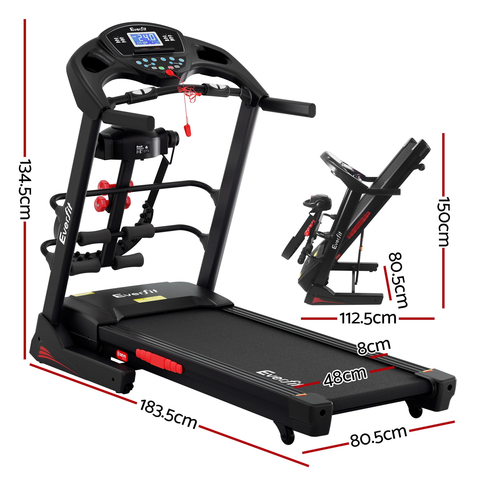 Everfit Treadmill Electric Home Gym Fitness Exercise Machine w/ Massager 480mm TMILL-480-M16-MSG