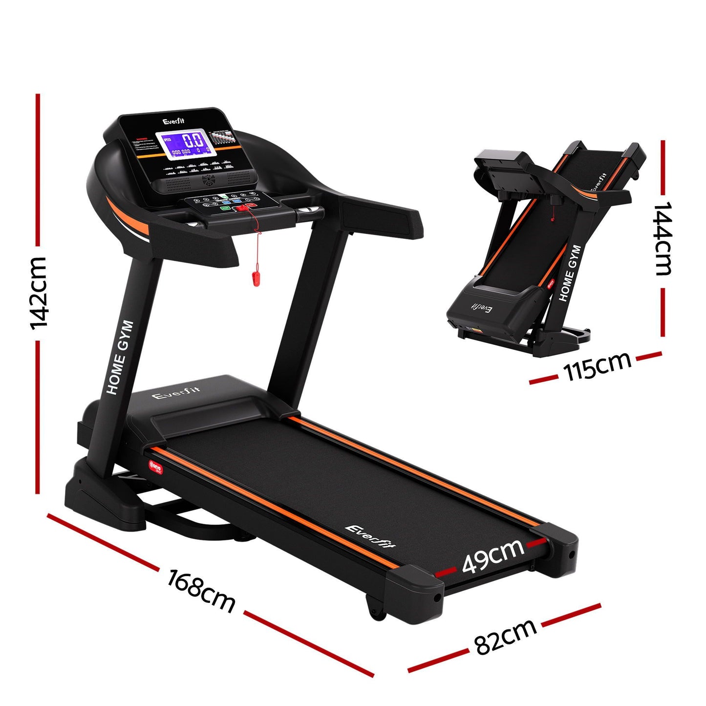Everfit Treadmill Electric Auto Incline Home Gym Fitness Exercise Machine 490mm TMILL-480-M196-AUTO