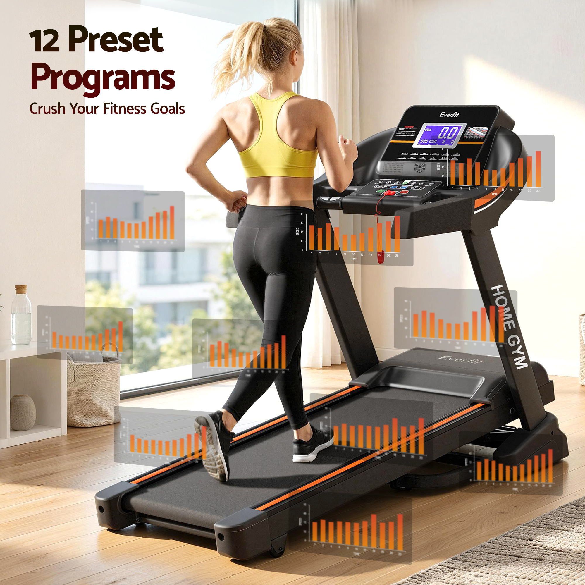 Everfit Treadmill Electric Auto Incline Home Gym Fitness Exercise Machine 490mm