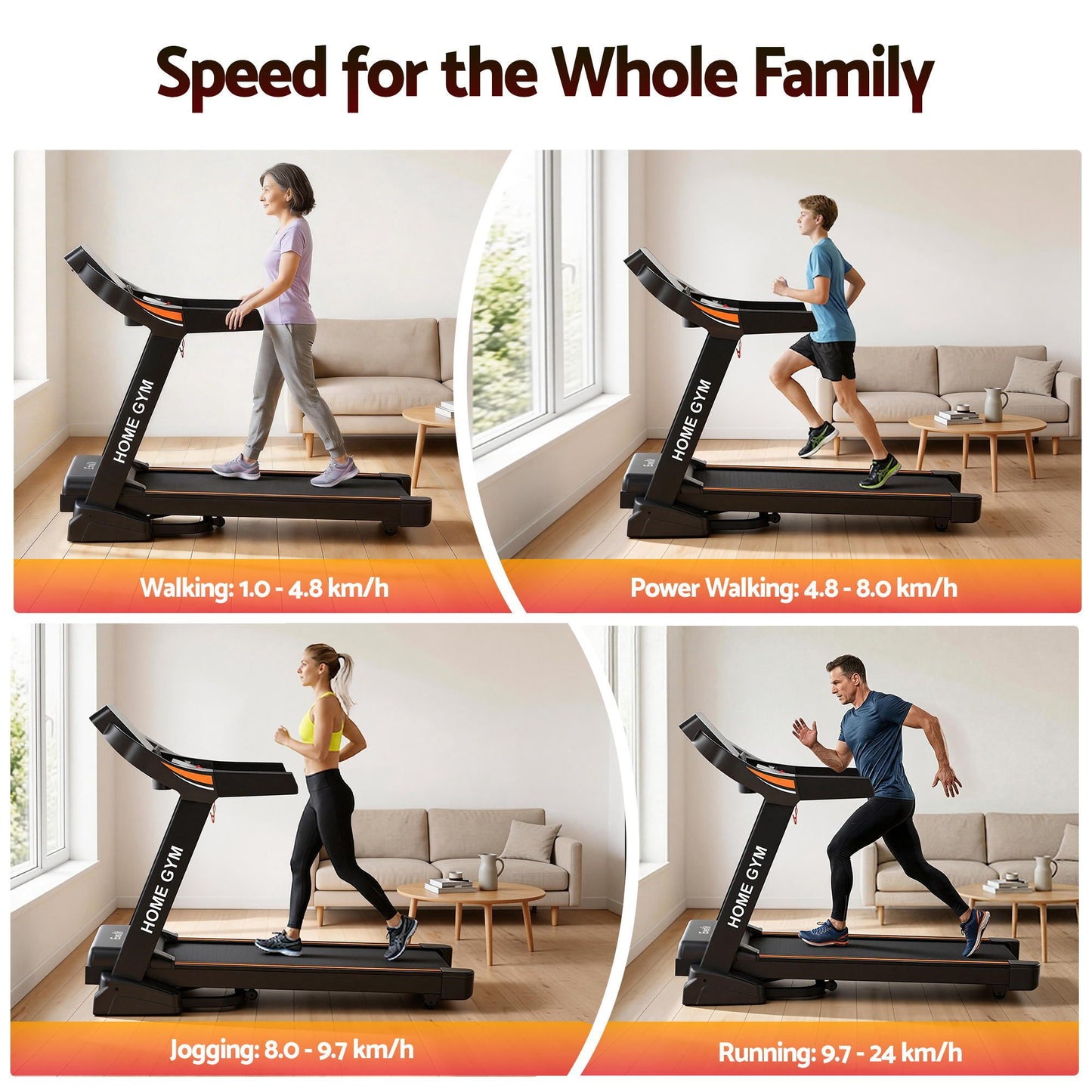 Everfit Treadmill Electric Auto Incline Home Gym Fitness Exercise Machine 490mm TMILL-480-M196-AUTO