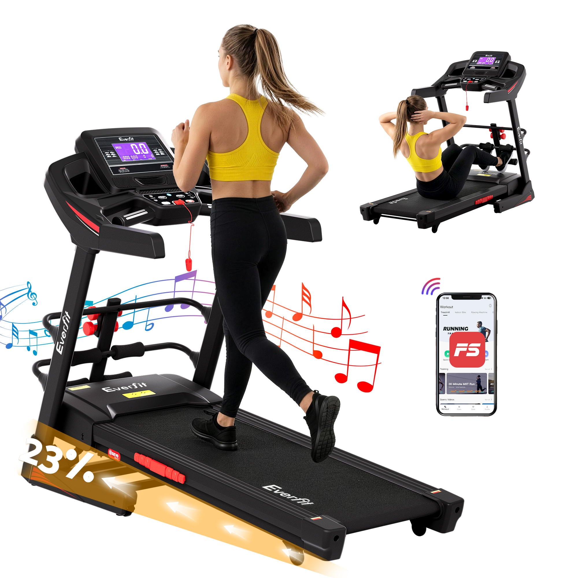 Everfit Treadmill Electric Home Gym Fitness Exercise Machine w/ Sit Up Bar 480mm TMILL-480-M804-SUB-AB