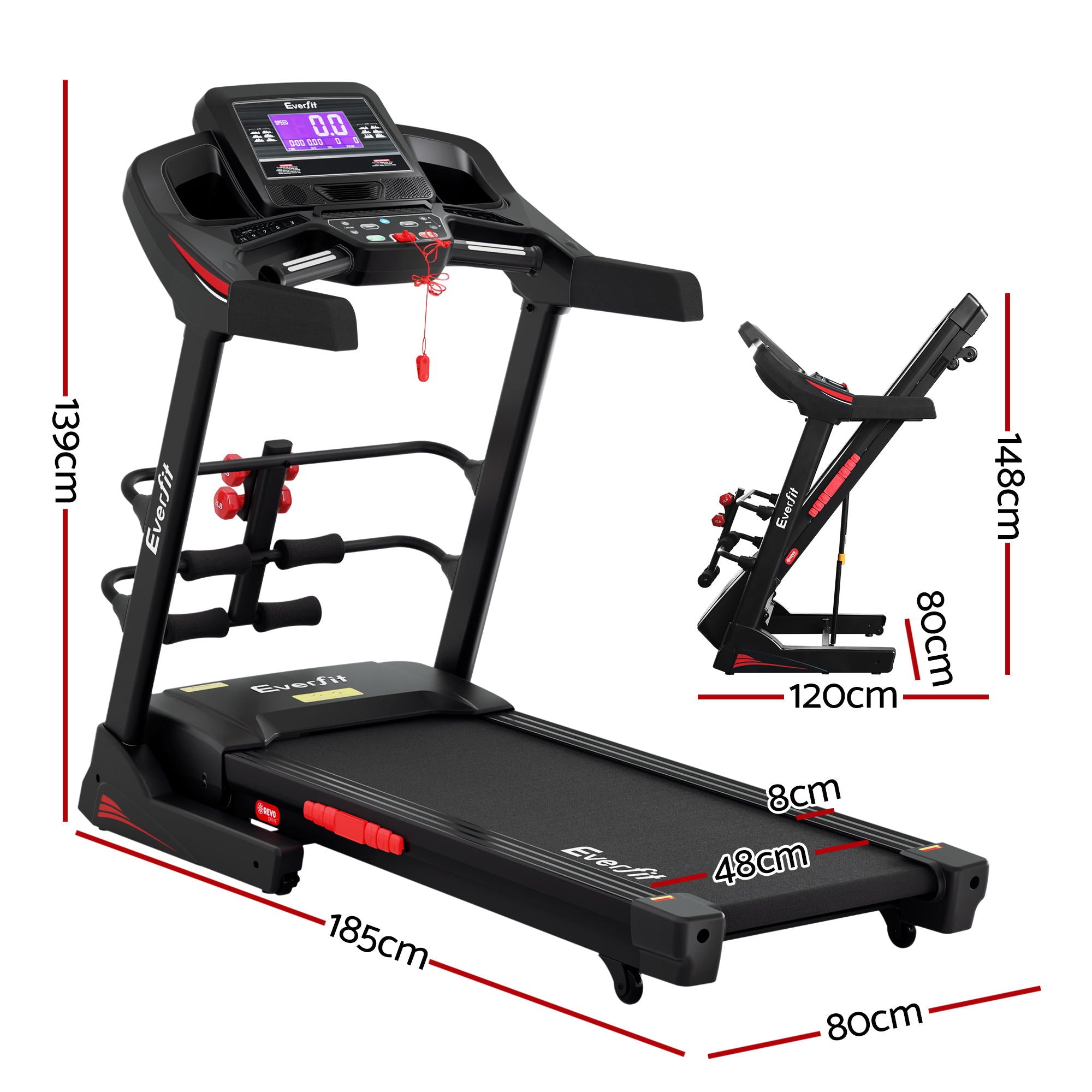 Everfit Treadmill Electric Home Gym Fitness Exercise Machine w/ Sit Up Bar 480mm TMILL-480-M804-SUB-AB