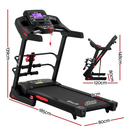 Everfit Treadmill Electric Home Gym Fitness Exercise Machine w/ Sit Up Bar 480mm TMILL-480-M804-SUB-AB