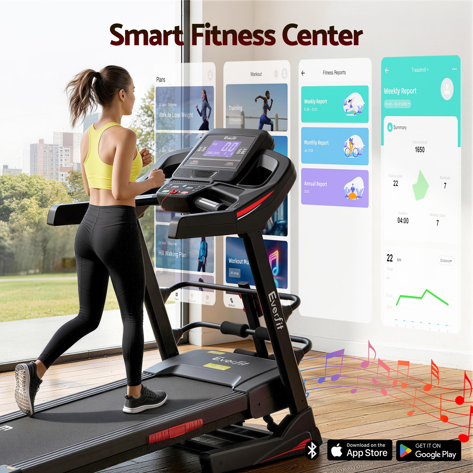 Everfit Treadmill Electric Home Gym Fitness Exercise Machine w/ Sit Up Bar 480mm TMILL-480-M804-SUB-AB