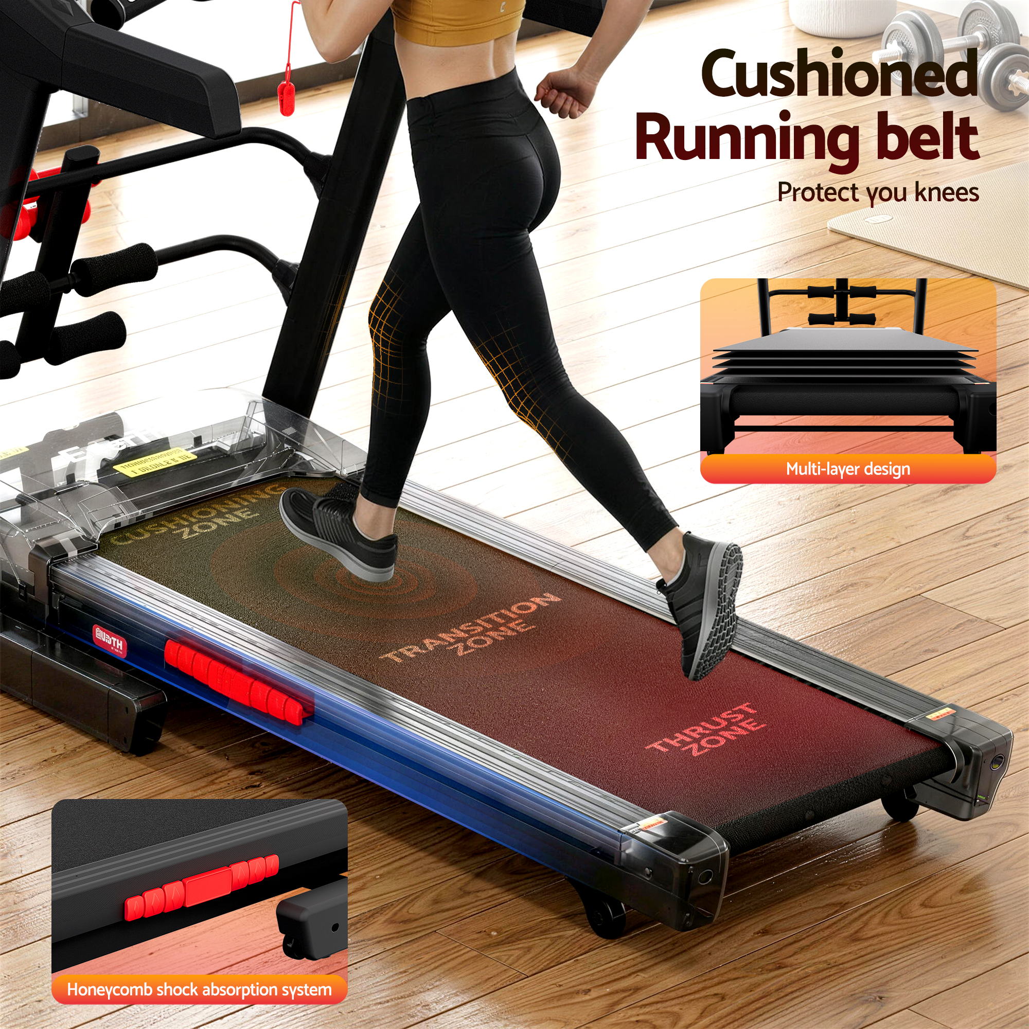 Everfit Treadmill Electric Home Gym Fitness Exercise Machine w/ Sit Up Bar 480mm TMILL-480-M804-SUB-AB
