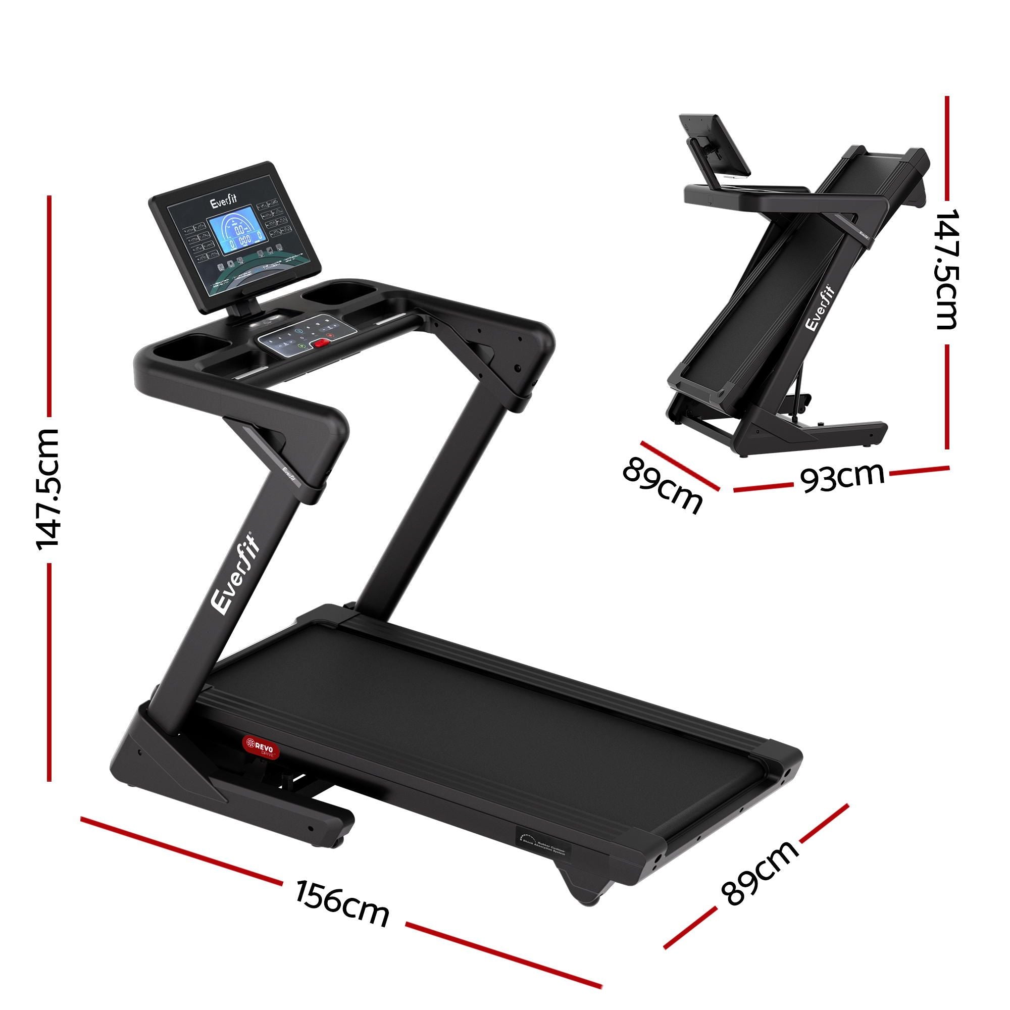 Everfit 500mm Wide Belt Treadmill 30% Auto Incline Foldable Treadmills for Home with LED Lights TMILL-500-AUTO