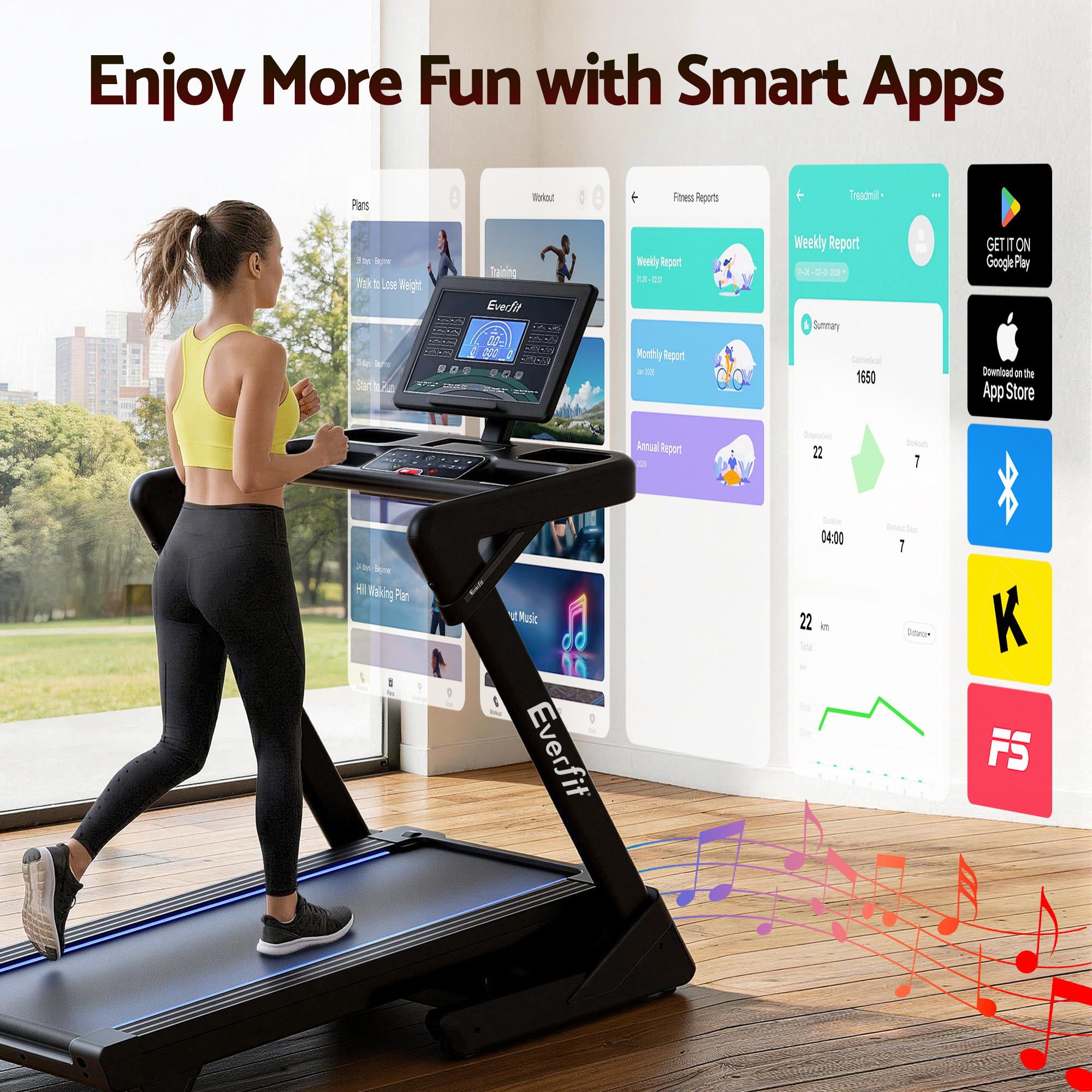 Everfit 500mm Wide Belt Treadmill 30% Auto Incline Foldable Treadmills for Home with LED Lights TMILL-500-AUTO