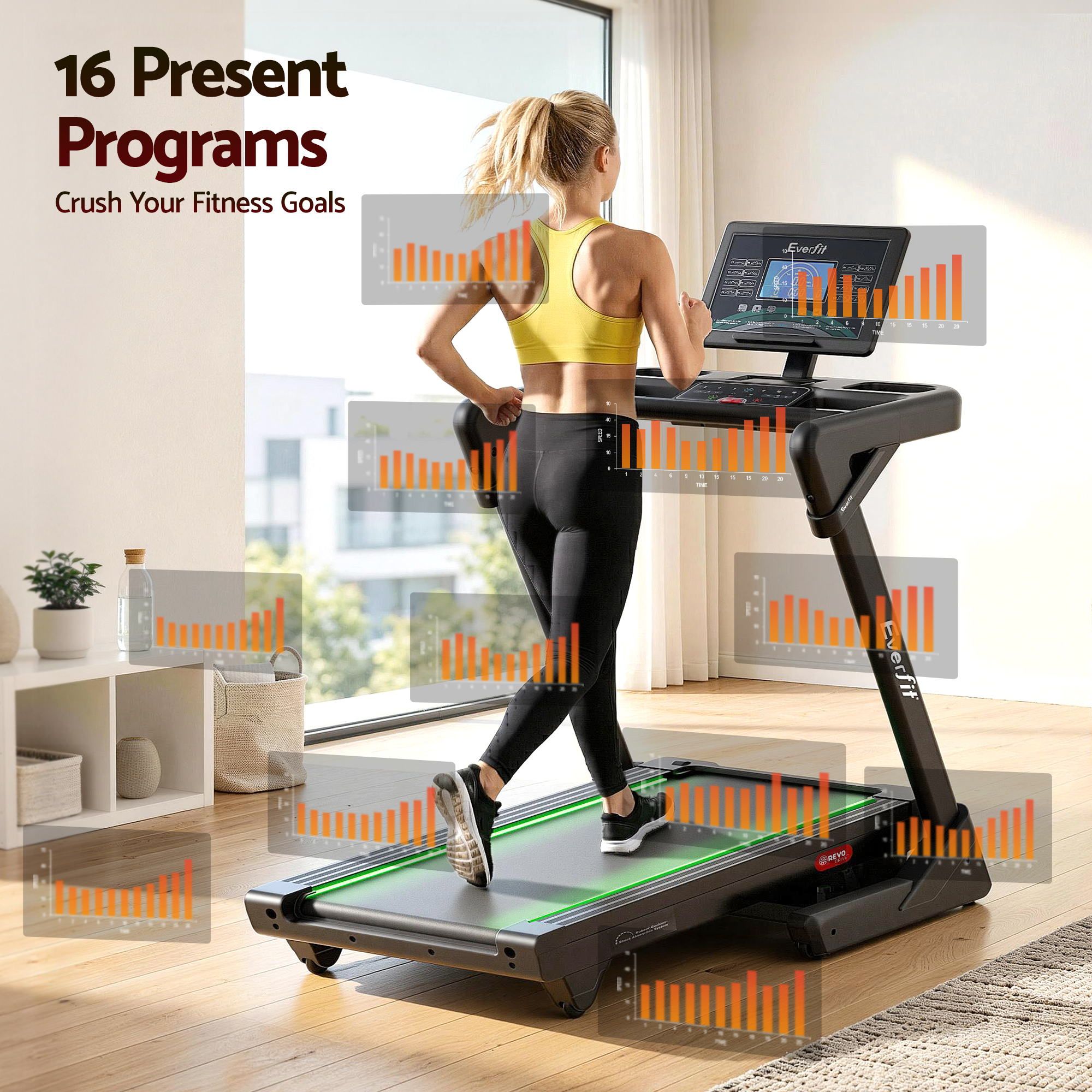 Everfit 500mm Wide Belt Treadmill 30% Auto Incline Foldable Treadmills for Home with LED Lights TMILL-500-AUTO