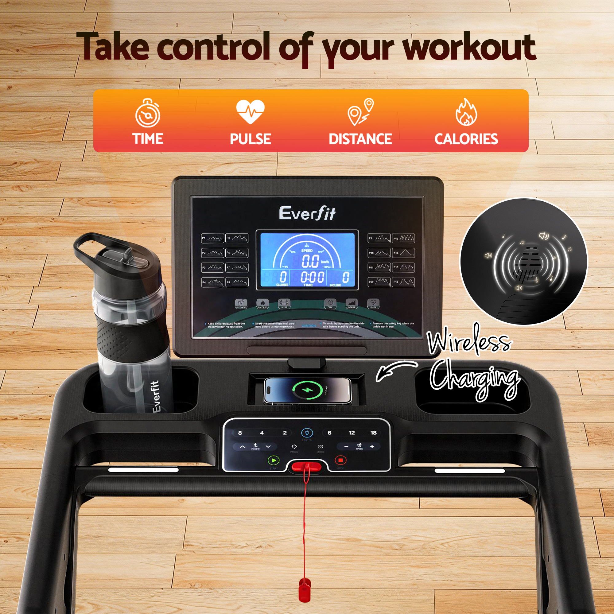 Everfit 500mm Wide Belt Treadmill 30% Auto Incline Foldable Treadmills for Home with LED Lights TMILL-500-AUTO