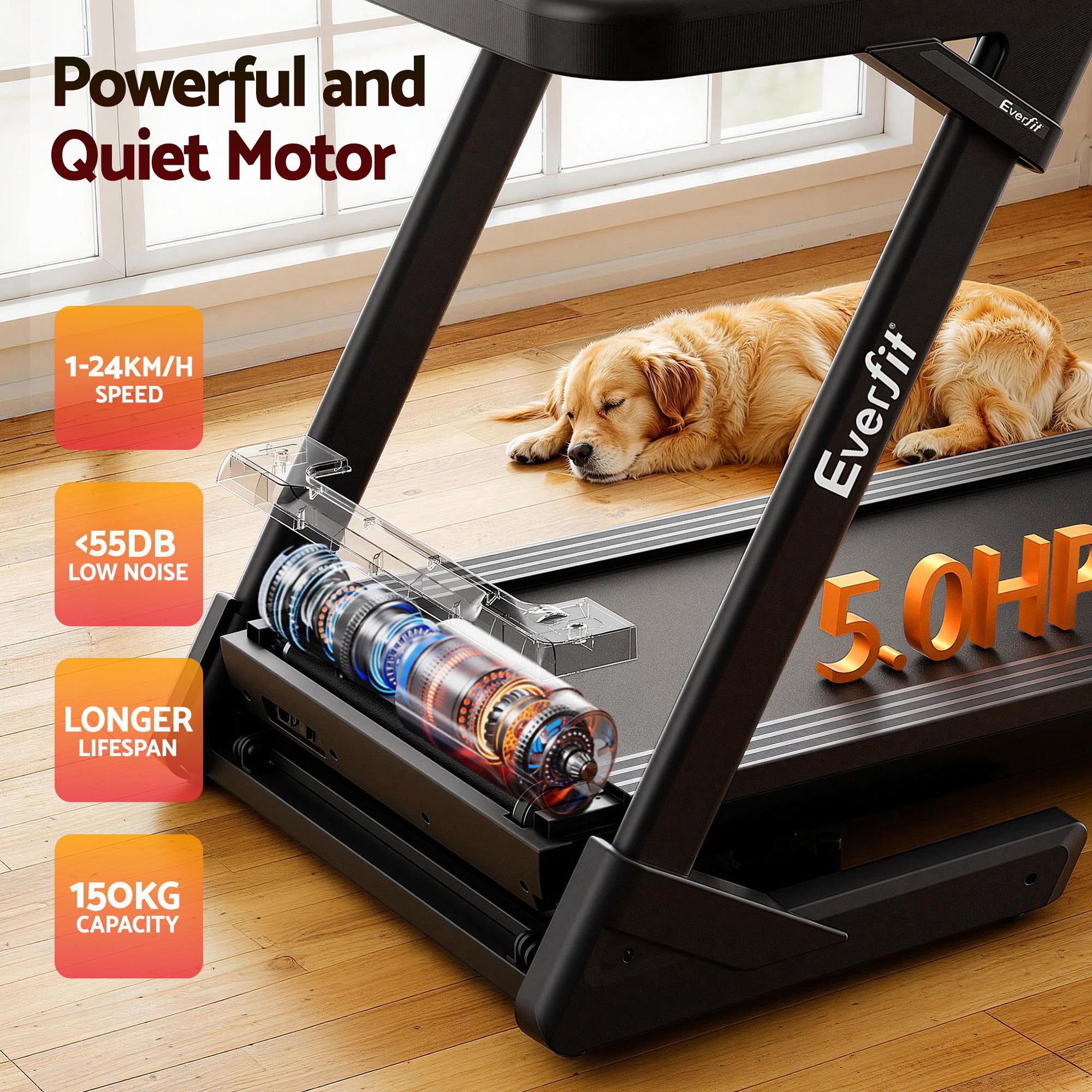 Everfit 500mm Wide Belt Treadmill 30% Auto Incline Foldable Treadmills for Home with LED Lights TMILL-500-AUTO