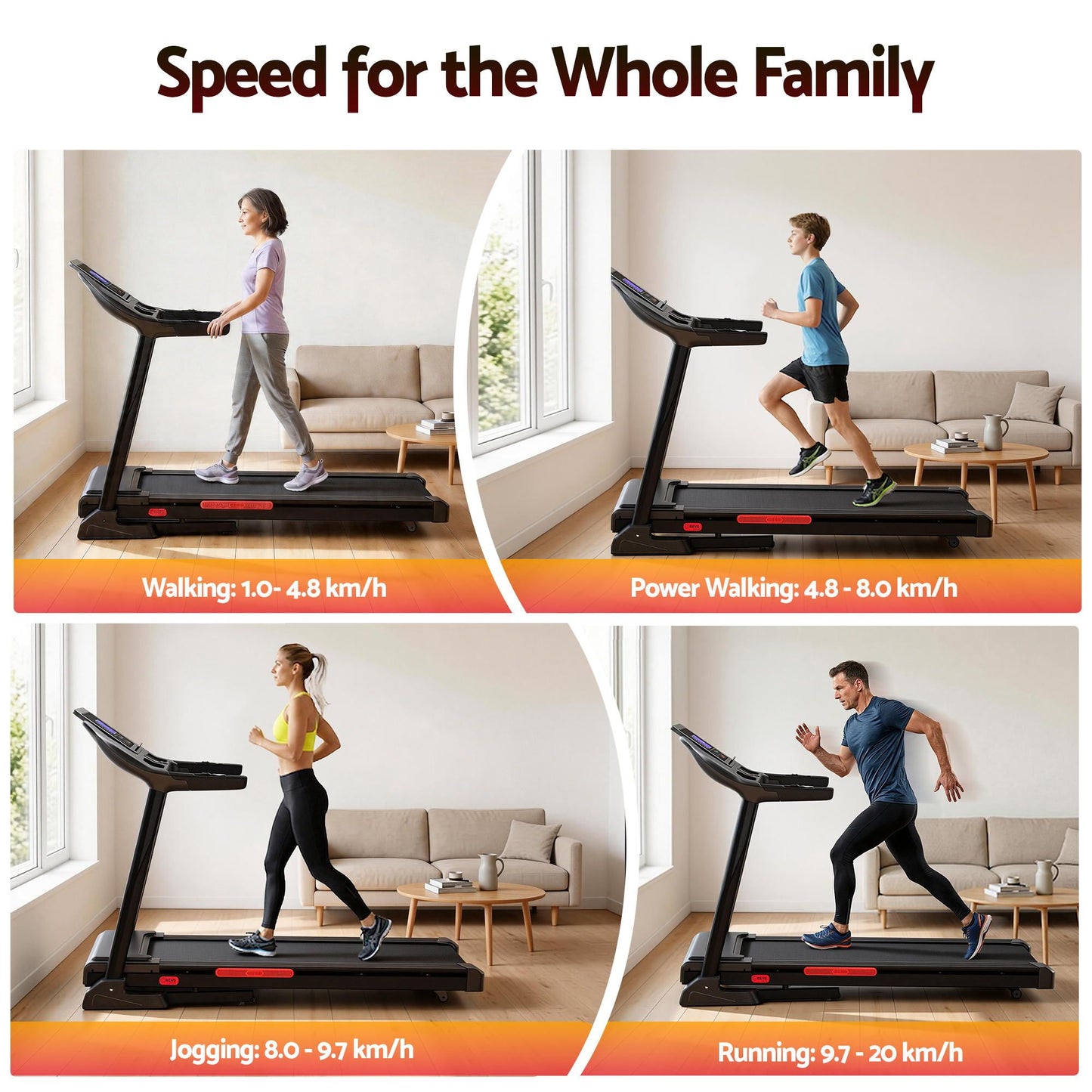 Everfit Treadmill Electric Auto Incline Home Gym Fitness Exercise Machine 520mm TMILL-520-AUTO