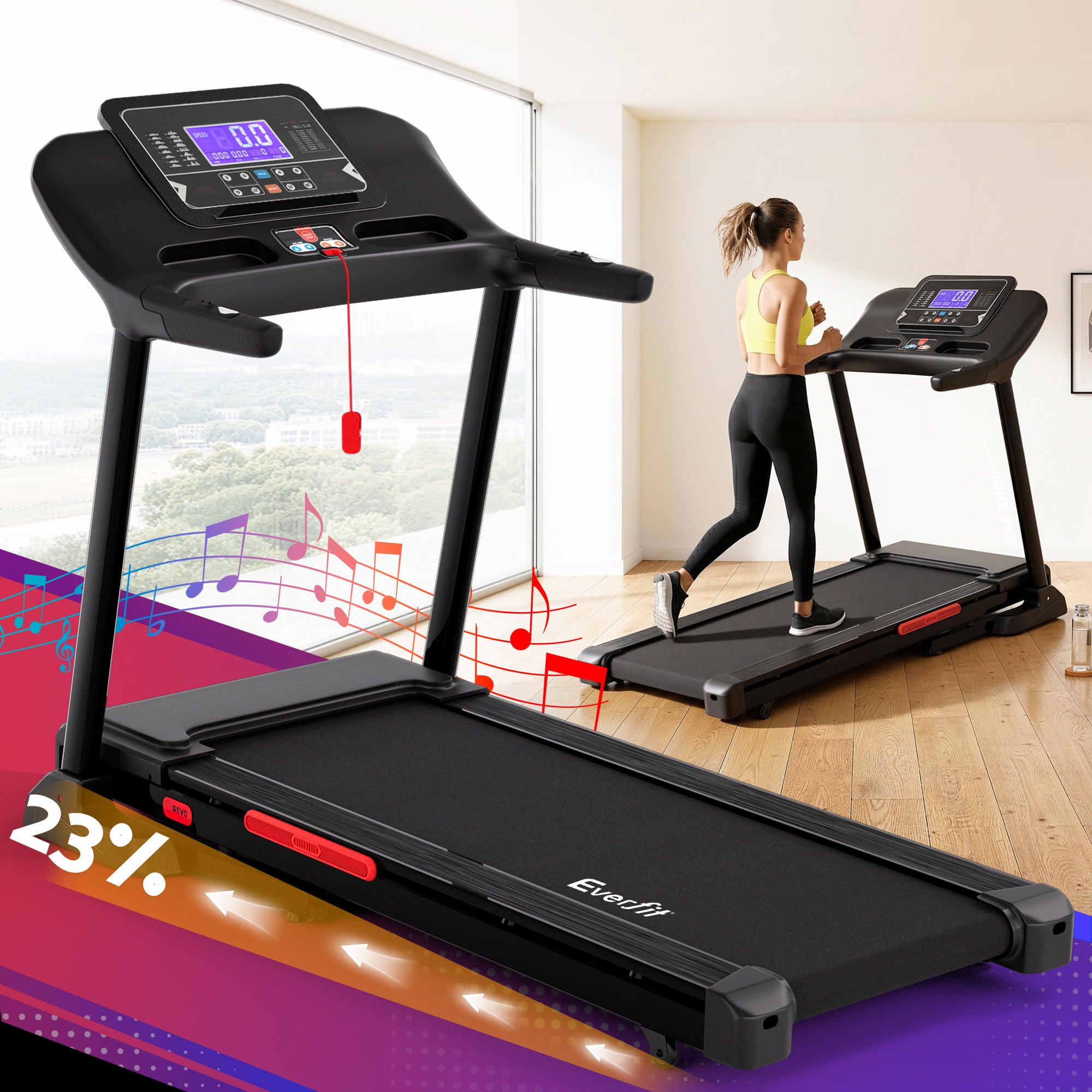 Everfit Treadmill Electric Auto Incline Home Gym Fitness Exercise Machine 520mm