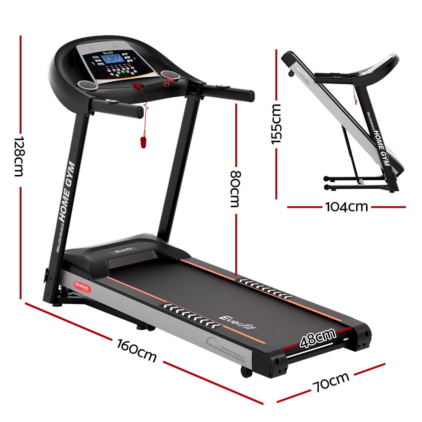 Everfit Treadmill Electric Auto Incline Home Gym Fitness Exercise Machine 450mm TMILL-CHI-450-AUTO