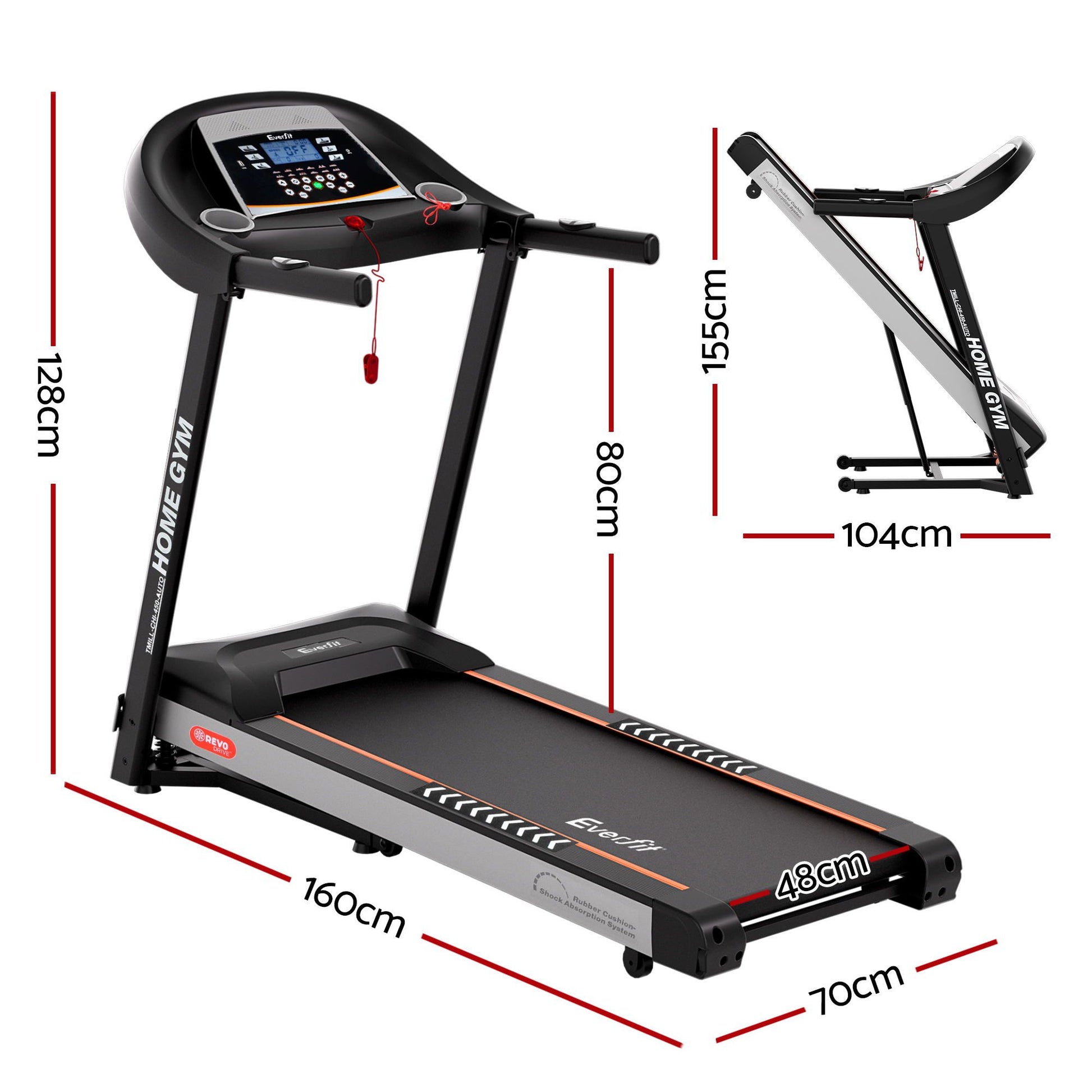 Everfit Treadmill Electric Auto Incline Home Gym Fitness Exercise Machine 450mm TMILL-CHI-450-AUTO