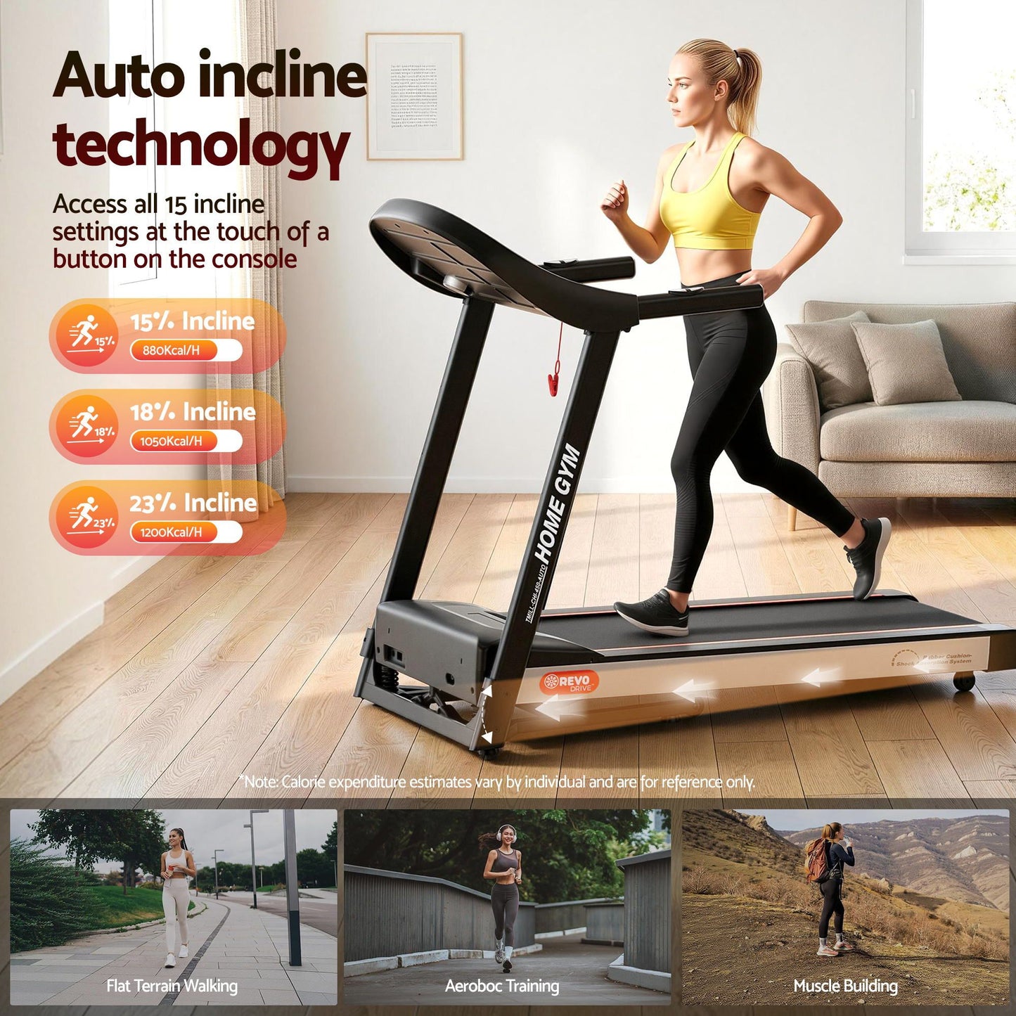 Everfit Treadmill Electric Auto Incline Home Gym Fitness Exercise Machine 450mm TMILL-CHI-450-AUTO