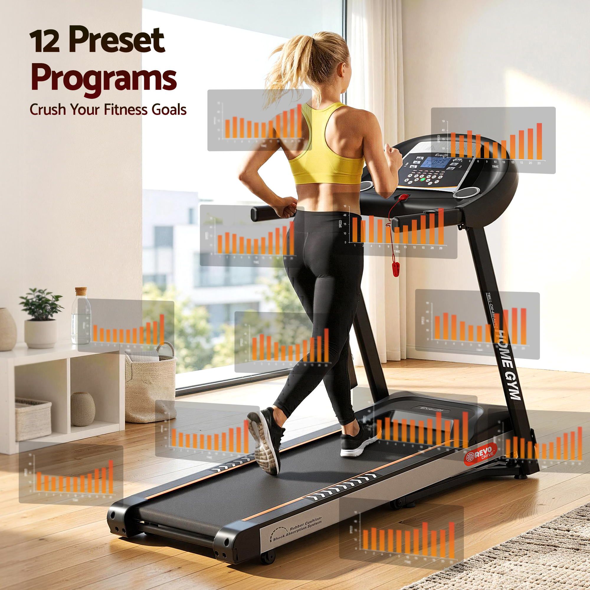 Everfit Treadmill Electric Auto Incline Home Gym Fitness Exercise Machine 450mm
