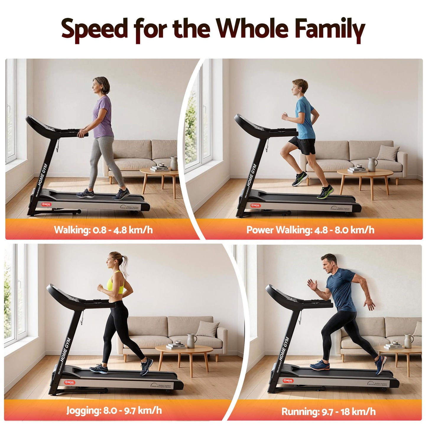 Everfit Treadmill Electric Auto Incline Home Gym Fitness Exercise Machine 450mm TMILL-CHI-450-AUTO