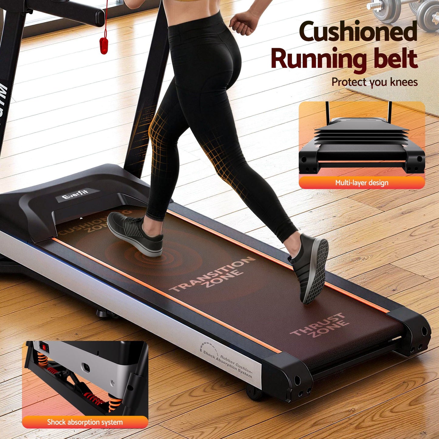 Everfit Treadmill Electric Auto Incline Home Gym Fitness Exercise Machine 450mm TMILL-CHI-450-AUTO