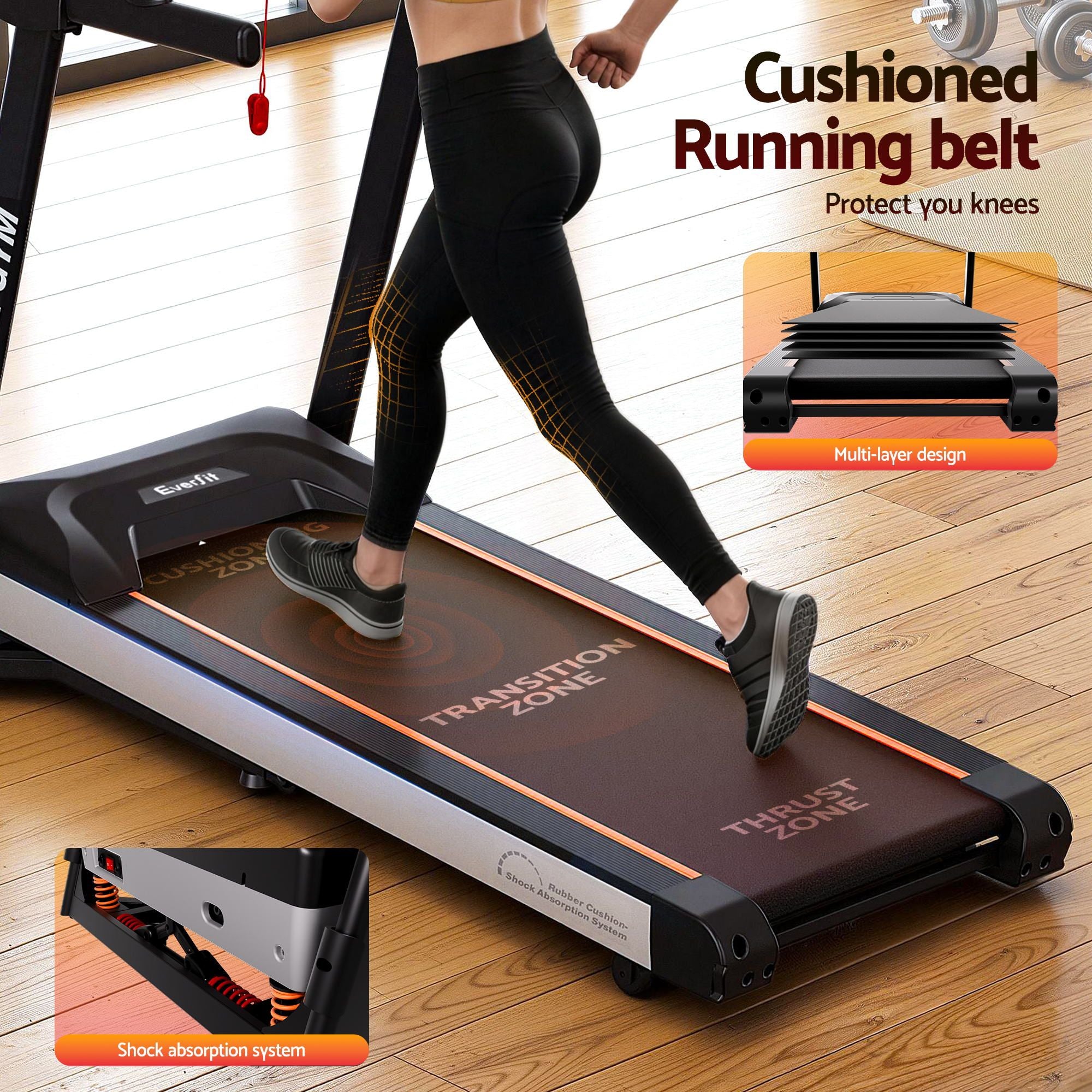 Everfit Treadmill Electric Auto Incline Home Gym Fitness Exercise Machine 450mm