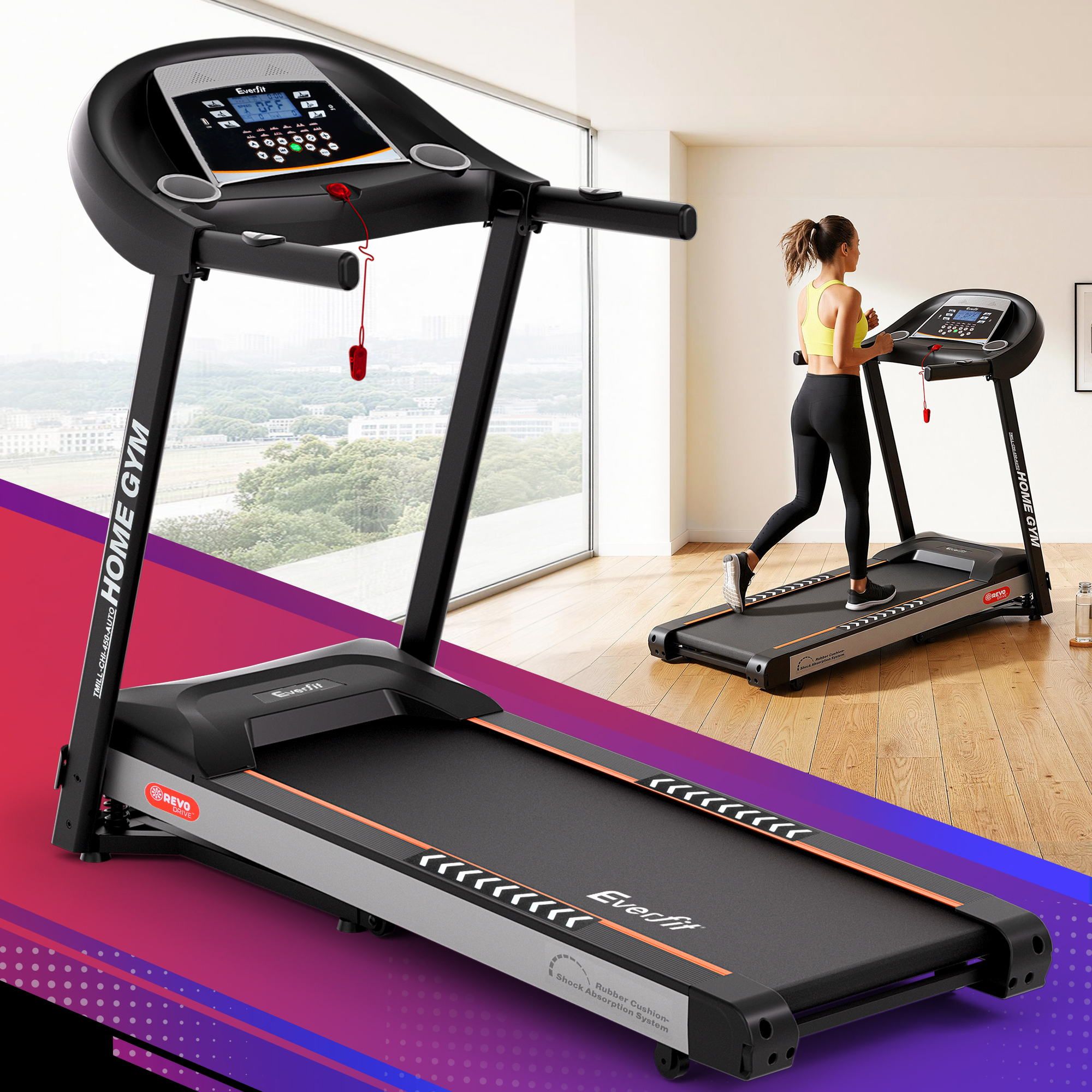 Everfit Treadmill Electric Auto Incline Home Gym Fitness Exercise Machine 450mm