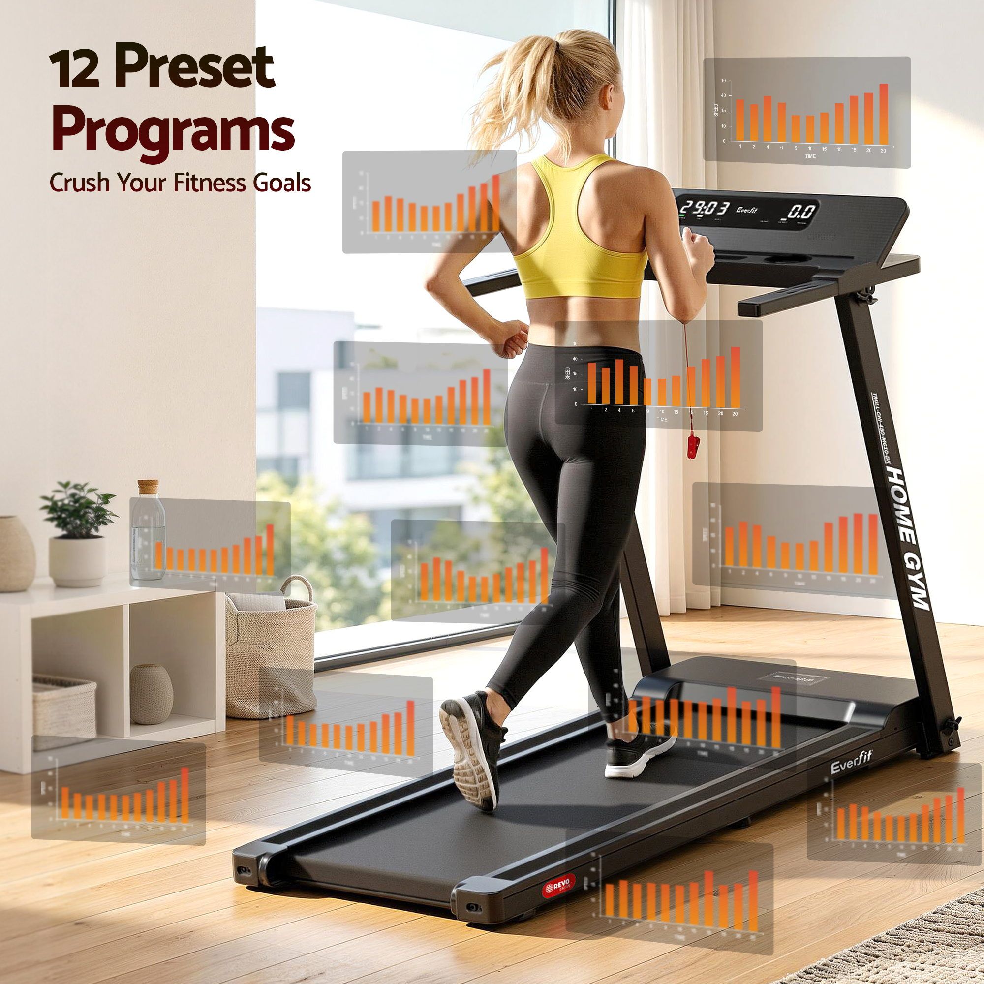 Everfit Treadmill Electric Home Gym Fitness Exercise Fully Foldable 450mm Black