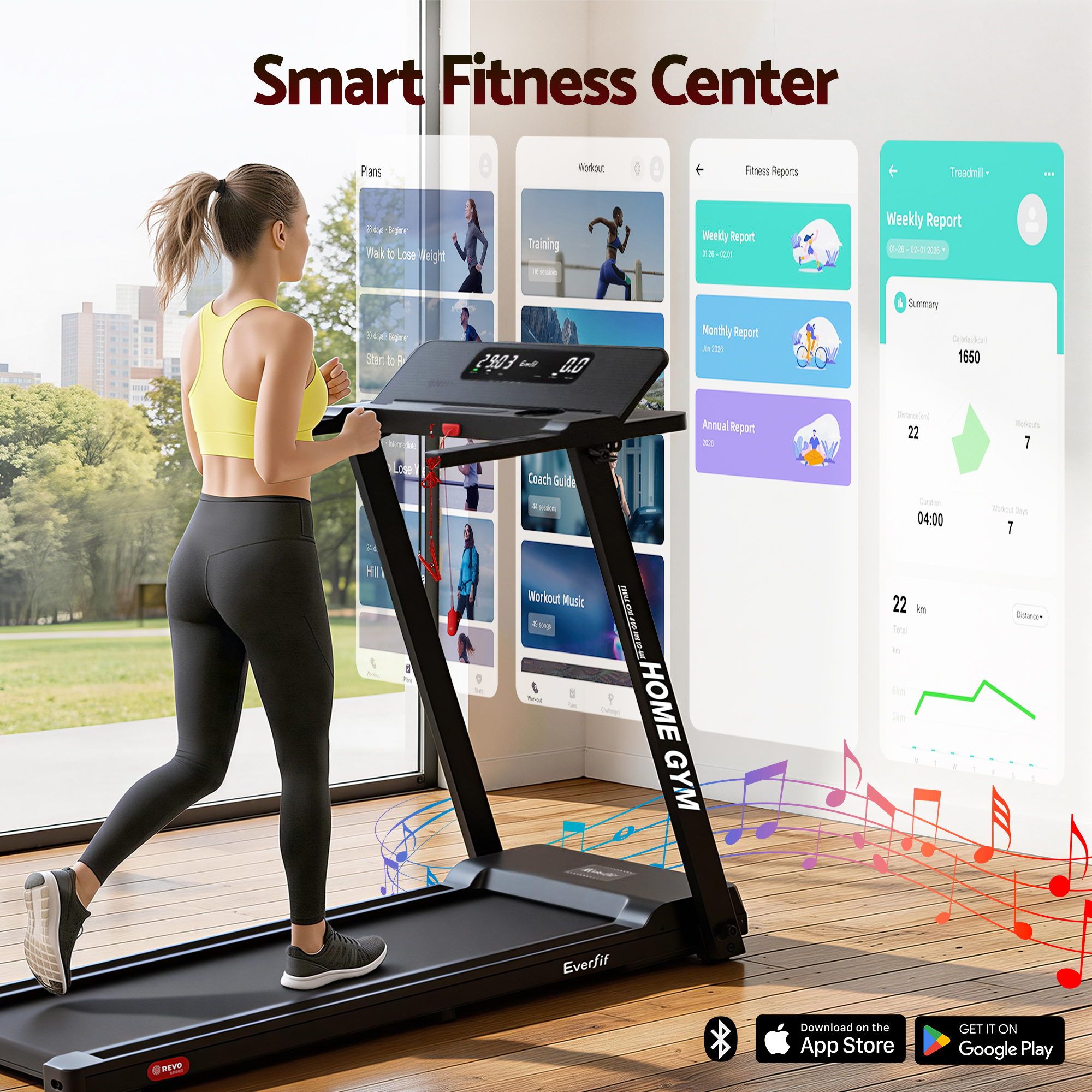 Everfit Treadmill Electric Home Gym Fitness Exercise Fully Foldable 450mm Black
