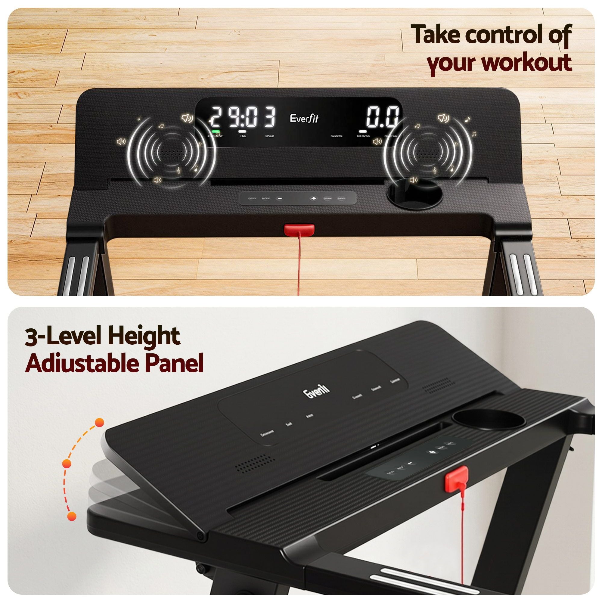 Everfit Treadmill Electric Home Gym Fitness Exercise Fully Foldable 450mm Black