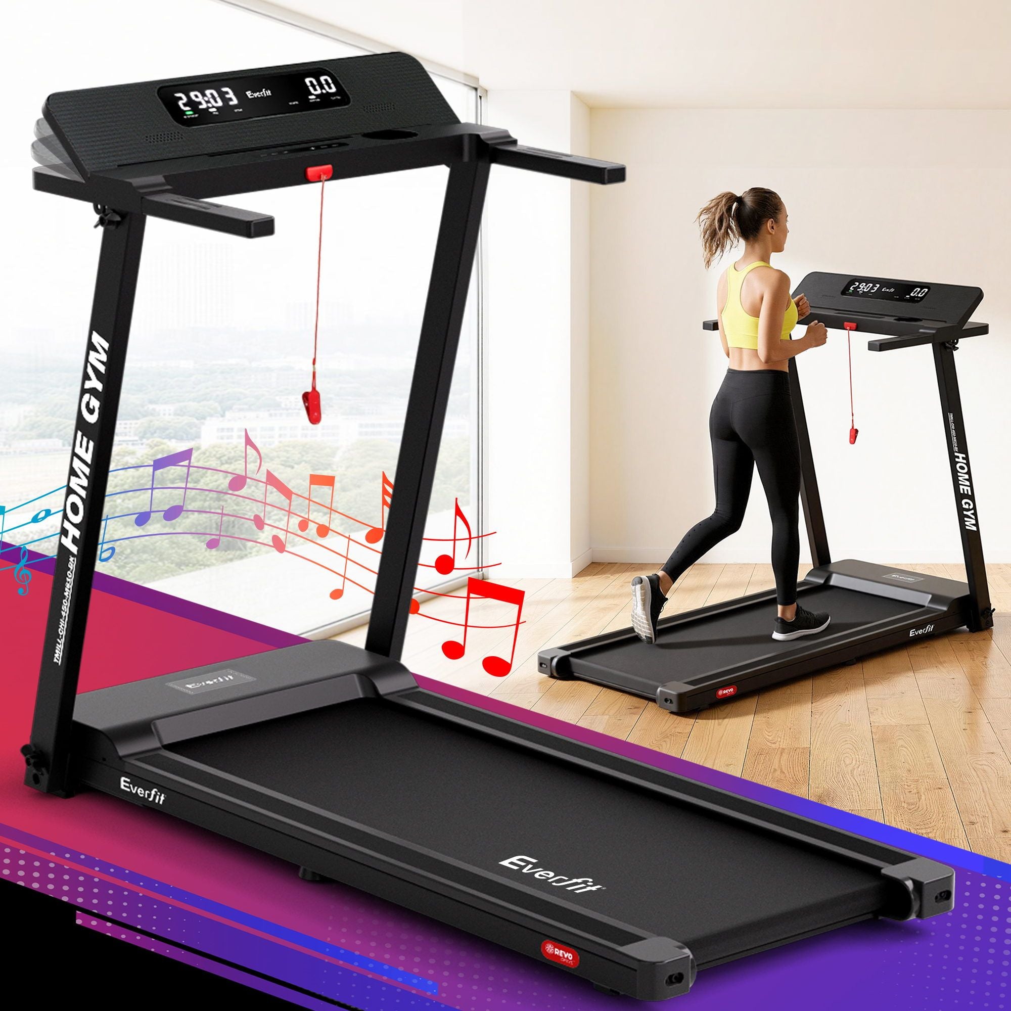 Everfit Treadmill Electric Home Gym Fitness Exercise Fully Foldable 450mm Black