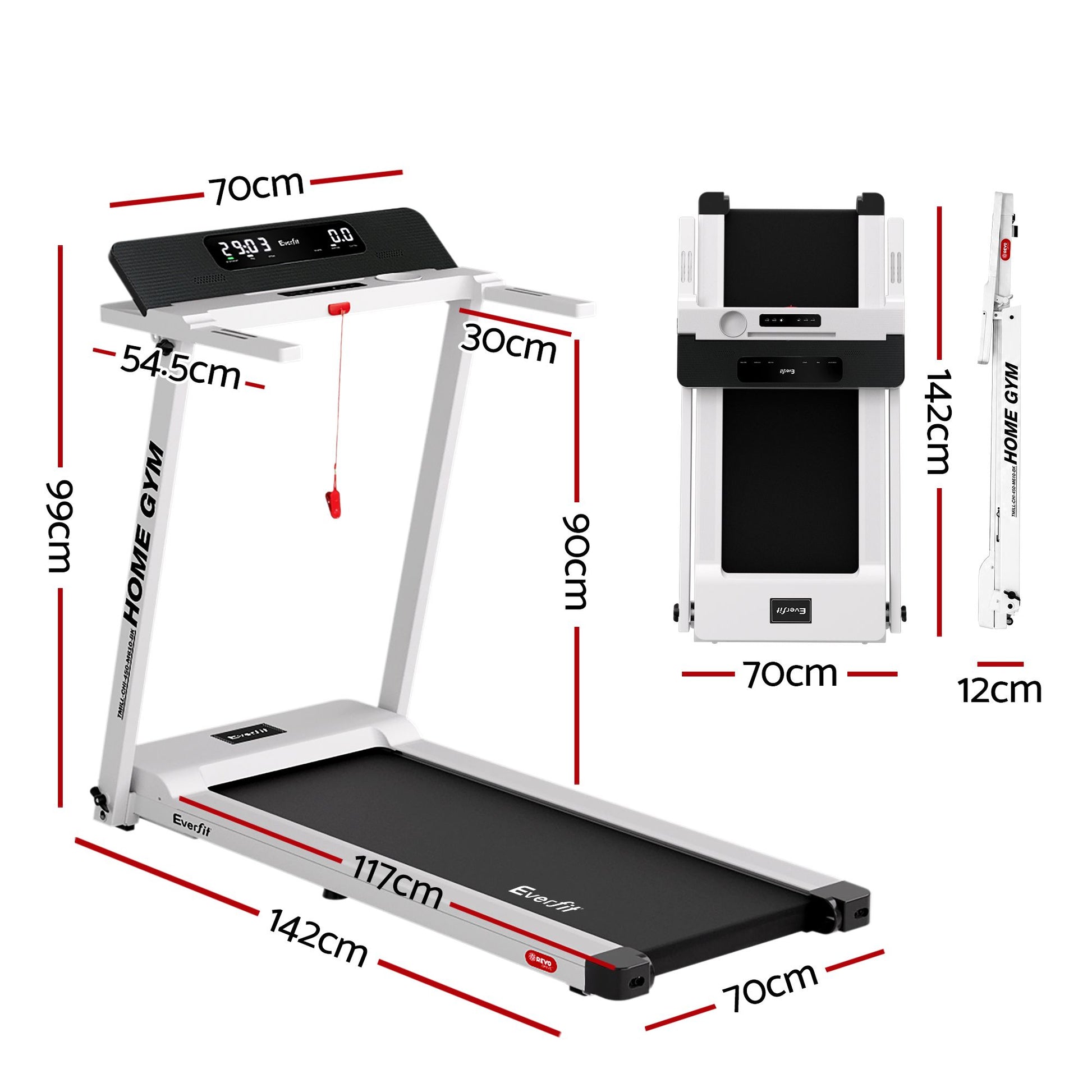Everfit Treadmill Electric Home Gym Fitness Exercise Fully Foldable 450mm White TMILL-CHI-450-M610-WH