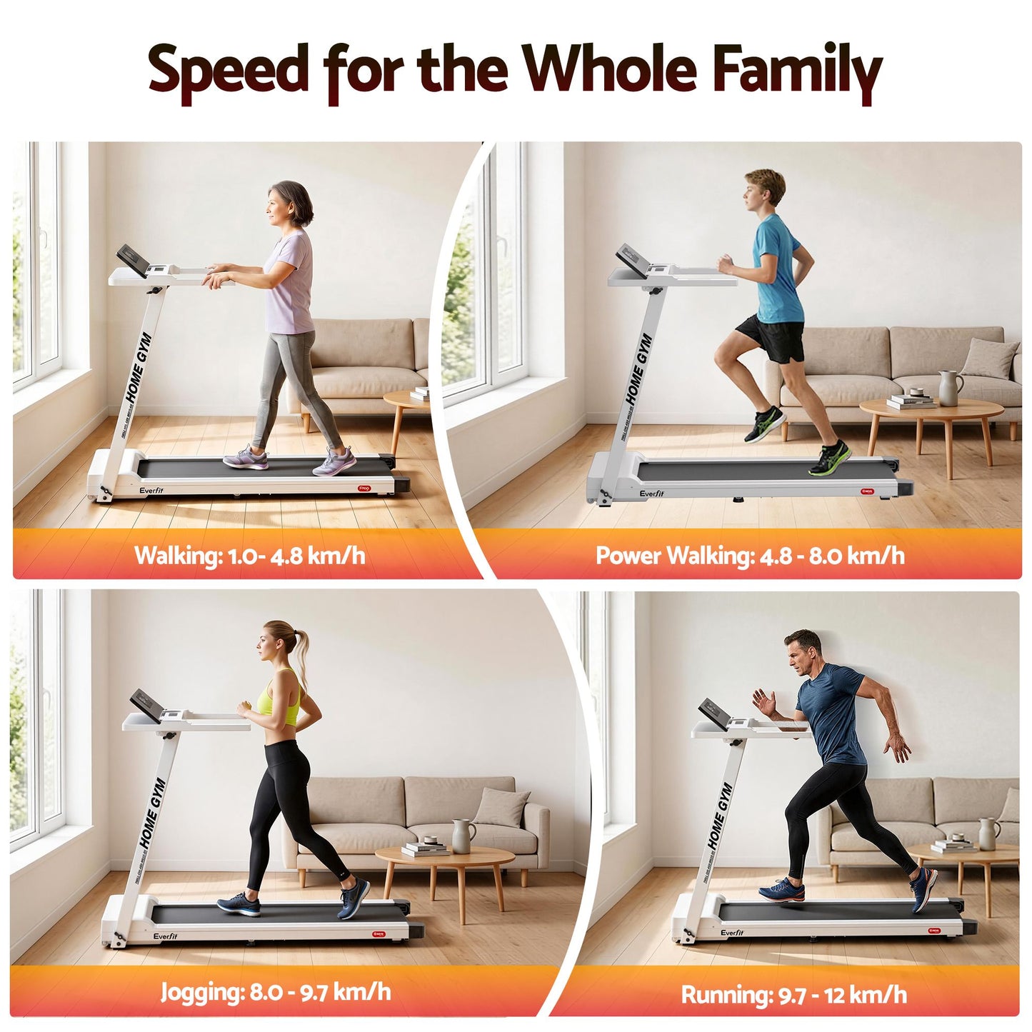 Everfit Treadmill Electric Home Gym Fitness Exercise Fully Foldable 450mm White TMILL-CHI-450-M610-WH