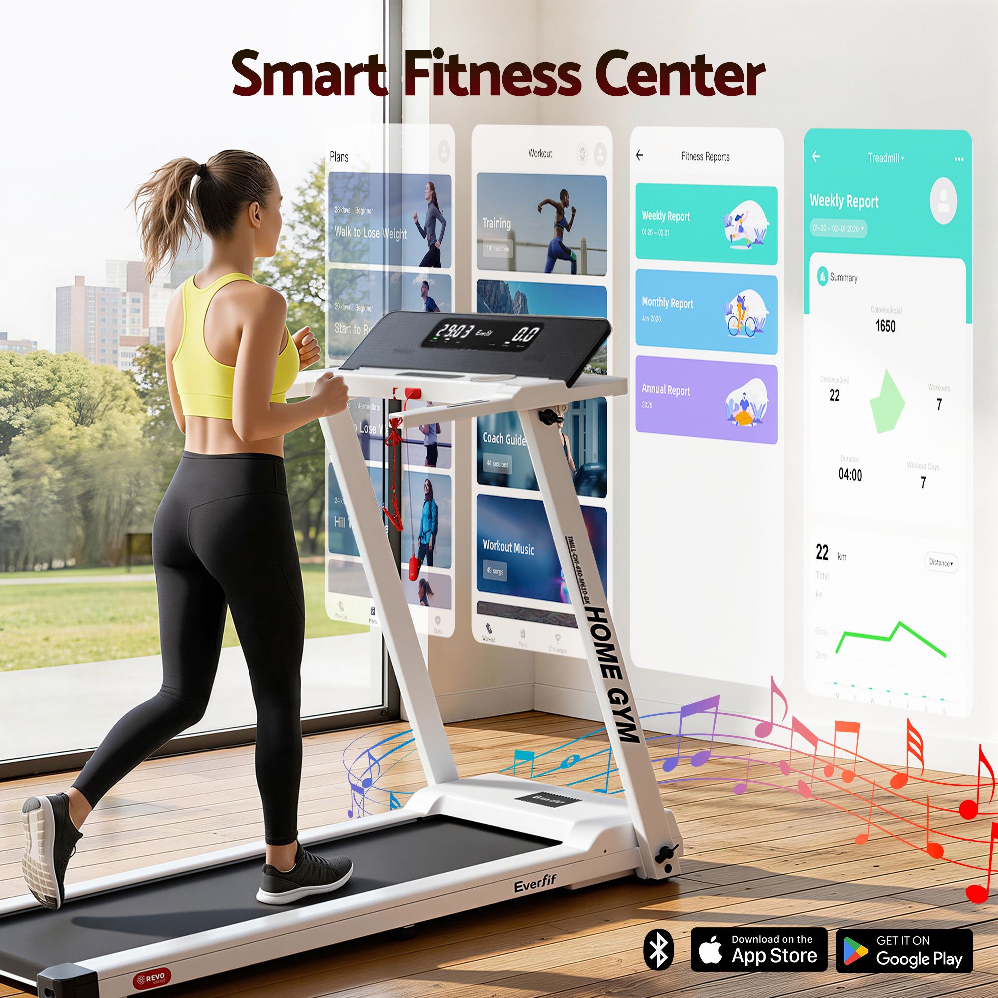 Everfit Treadmill Electric Home Gym Fitness Exercise Fully Foldable 450mm White