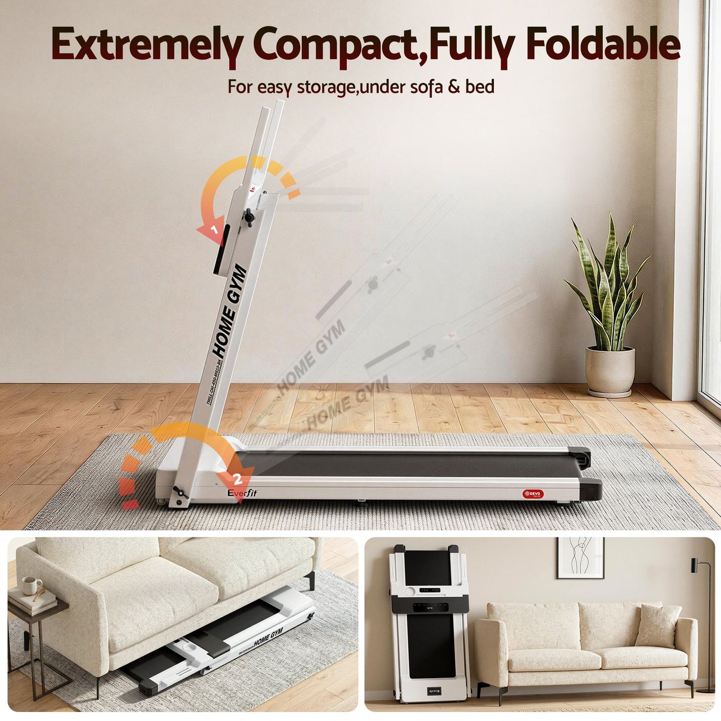 Everfit Treadmill Electric Home Gym Fitness Exercise Fully Foldable 450mm White TMILL-CHI-450-M610-WH