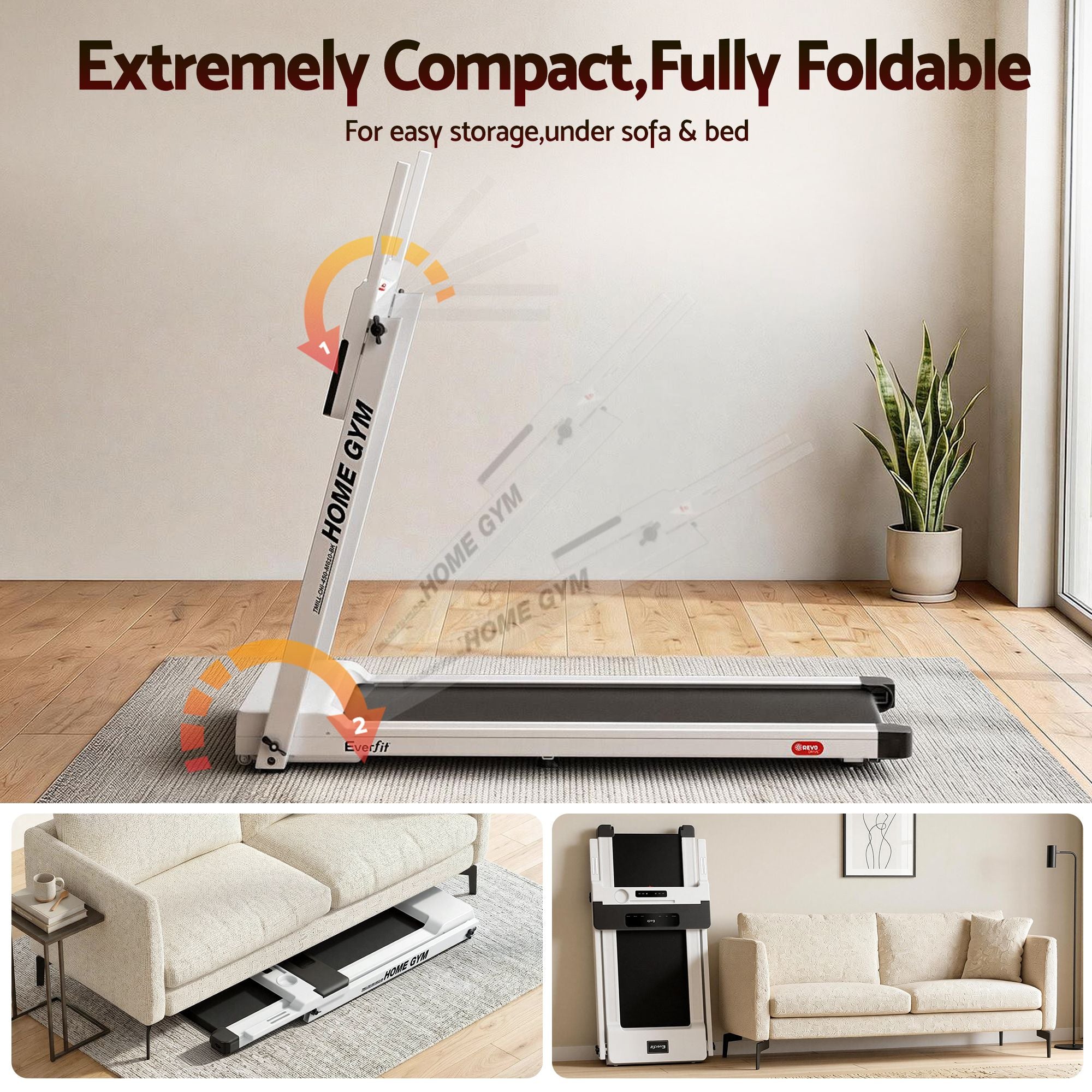 Everfit Treadmill Electric Home Gym Fitness Exercise Fully Foldable 450mm White