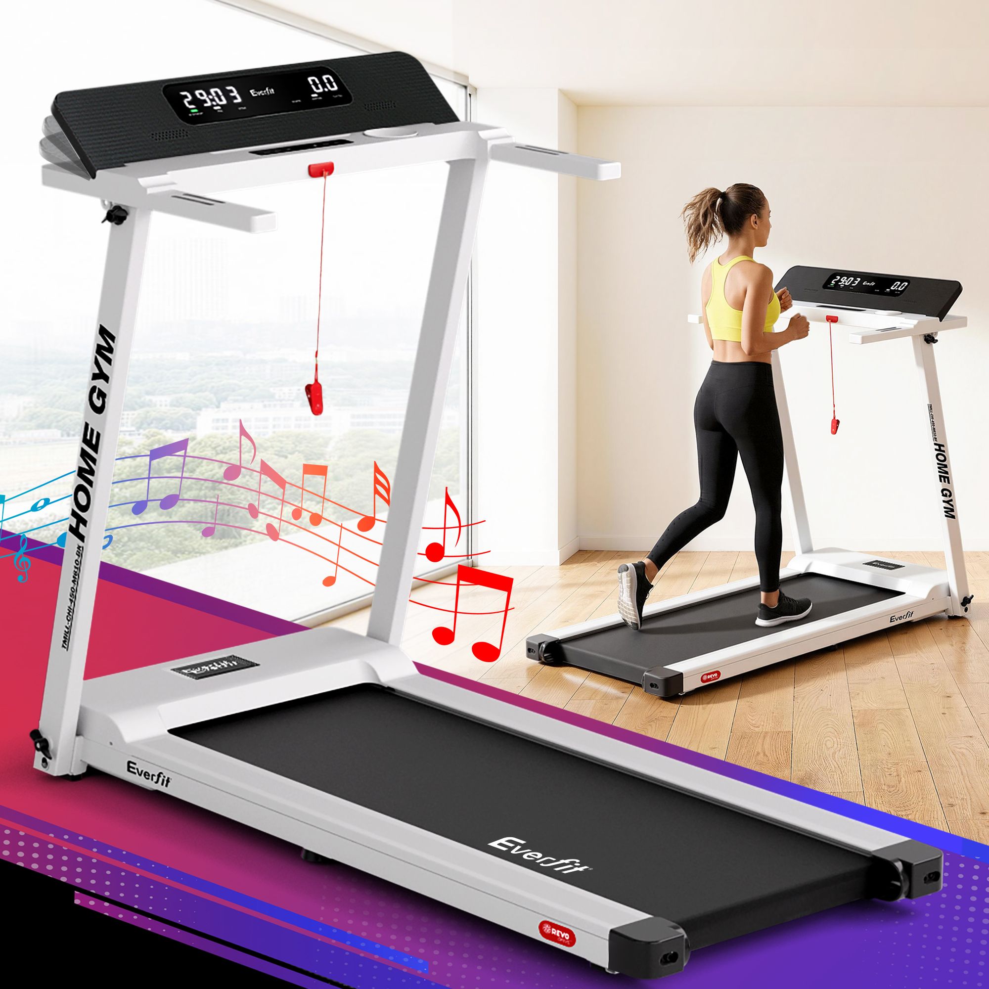 Everfit Treadmill Electric Home Gym Fitness Exercise Fully Foldable 450mm White