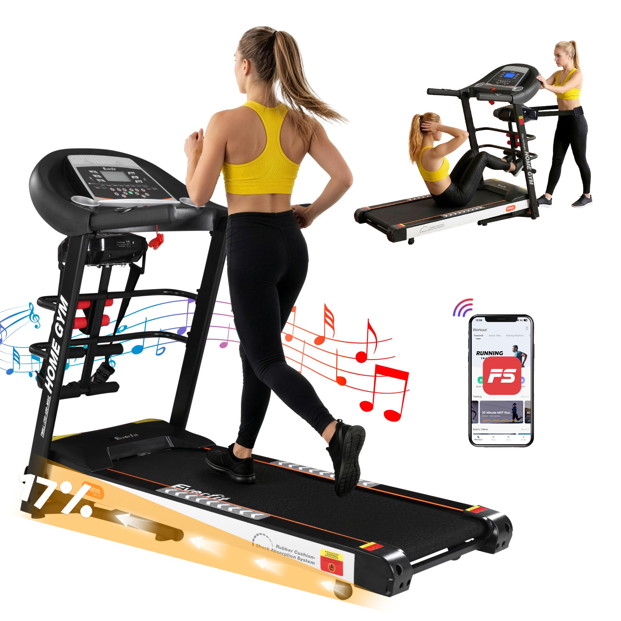 Everfit Treadmill Electric Home Gym Fitness Exercise Machine w/ Massager 450mm TMILL-CHI-450-MSG