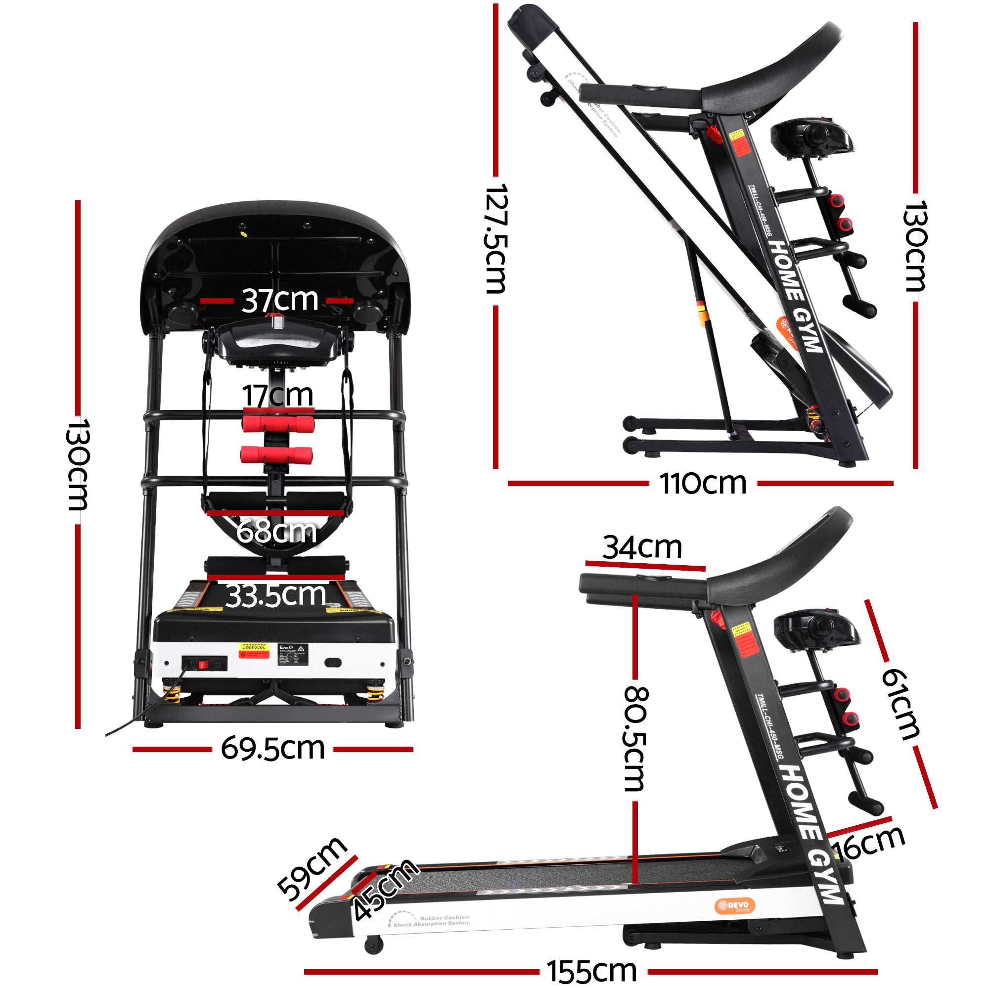 Everfit Treadmill Electric Home Gym Fitness Exercise Machine w/ Massager 450mm TMILL-CHI-450-MSG