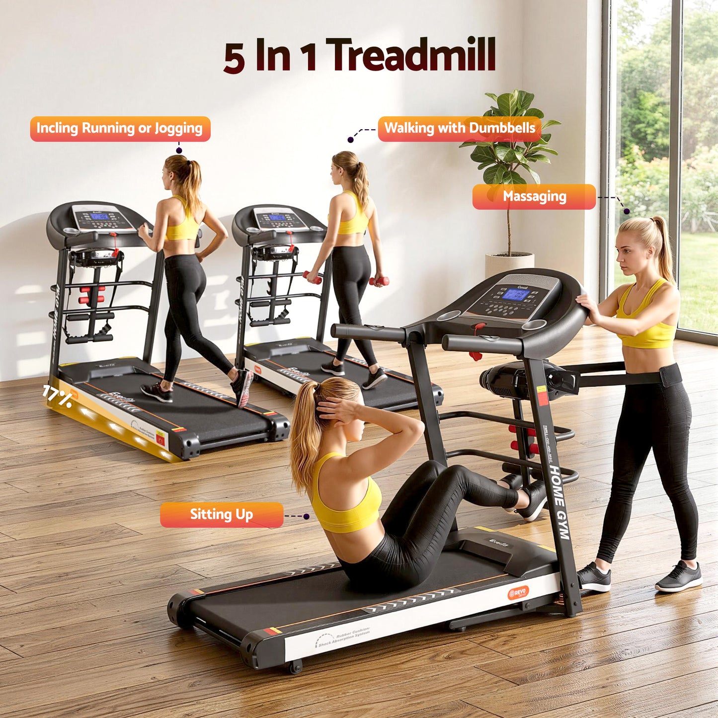 Everfit Treadmill Electric Home Gym Fitness Exercise Machine w/ Massager 450mm TMILL-CHI-450-MSG