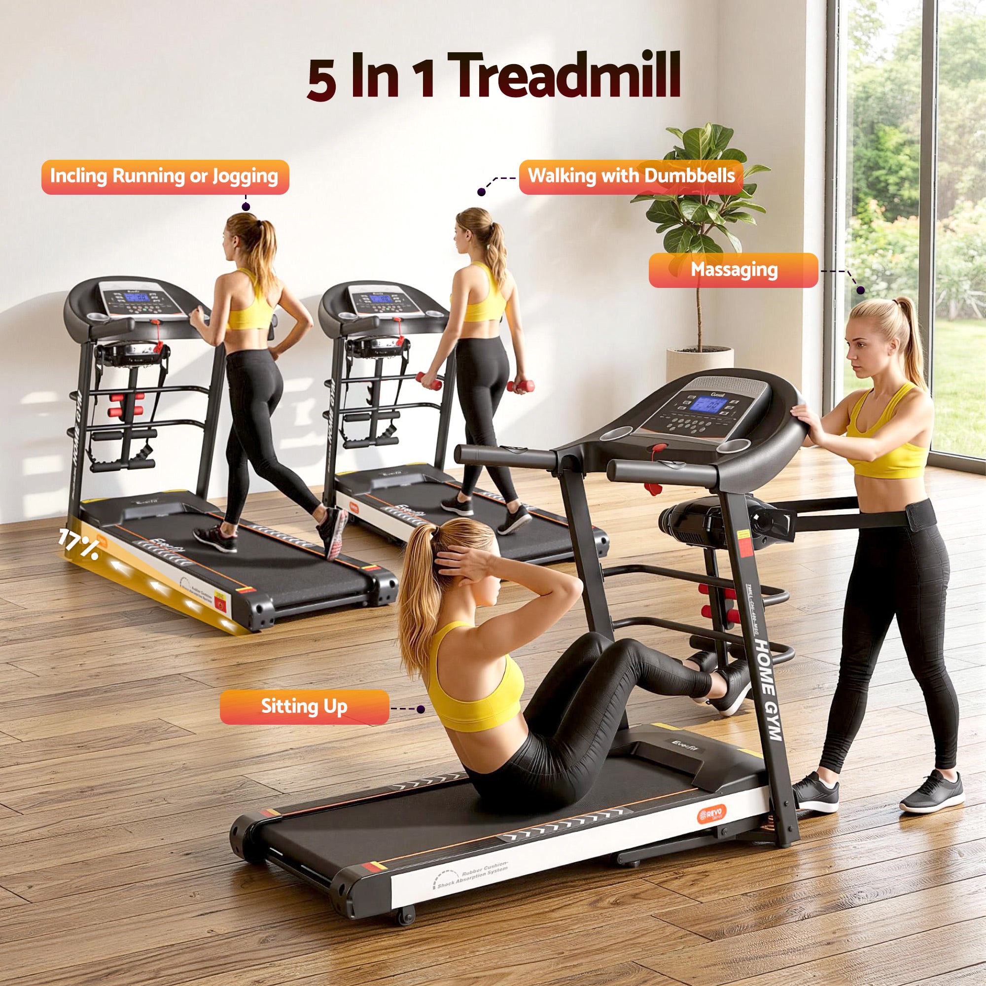 Everfit Treadmill Electric Home Gym Fitness Exercise Machine w/ Massager 450mm TMILL-CHI-450-MSG