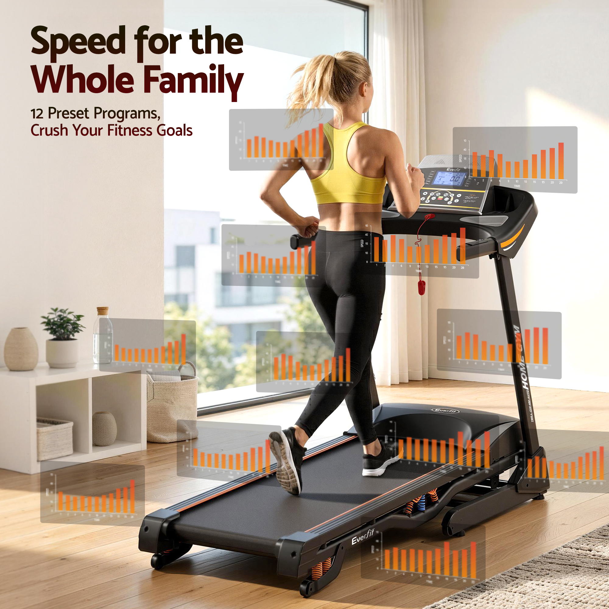 Everfit Treadmill Electric Auto Incline Home Gym Fitness Exercise Machine 480mm