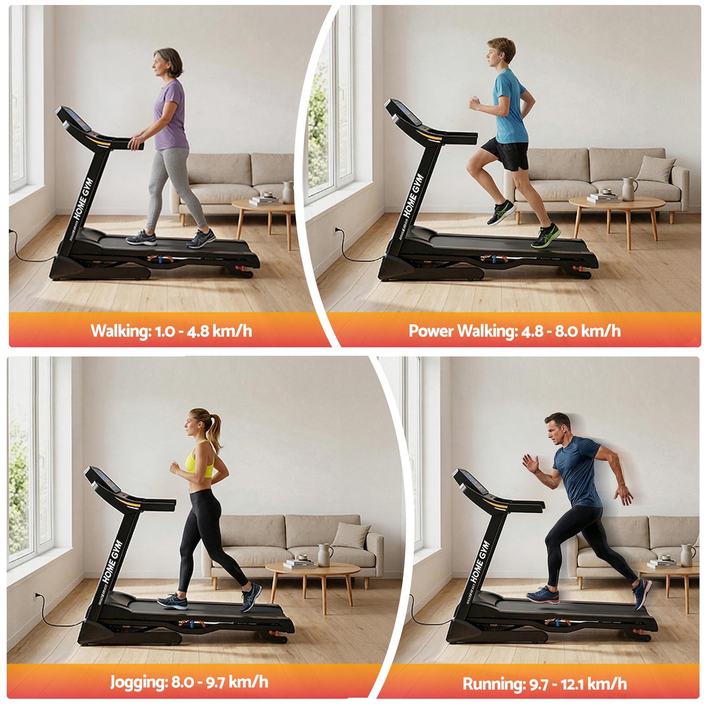 Everfit Treadmill Electric Auto Incline Home Gym Fitness Exercise Machine 480mm TMILL-CHI-480-AUTO