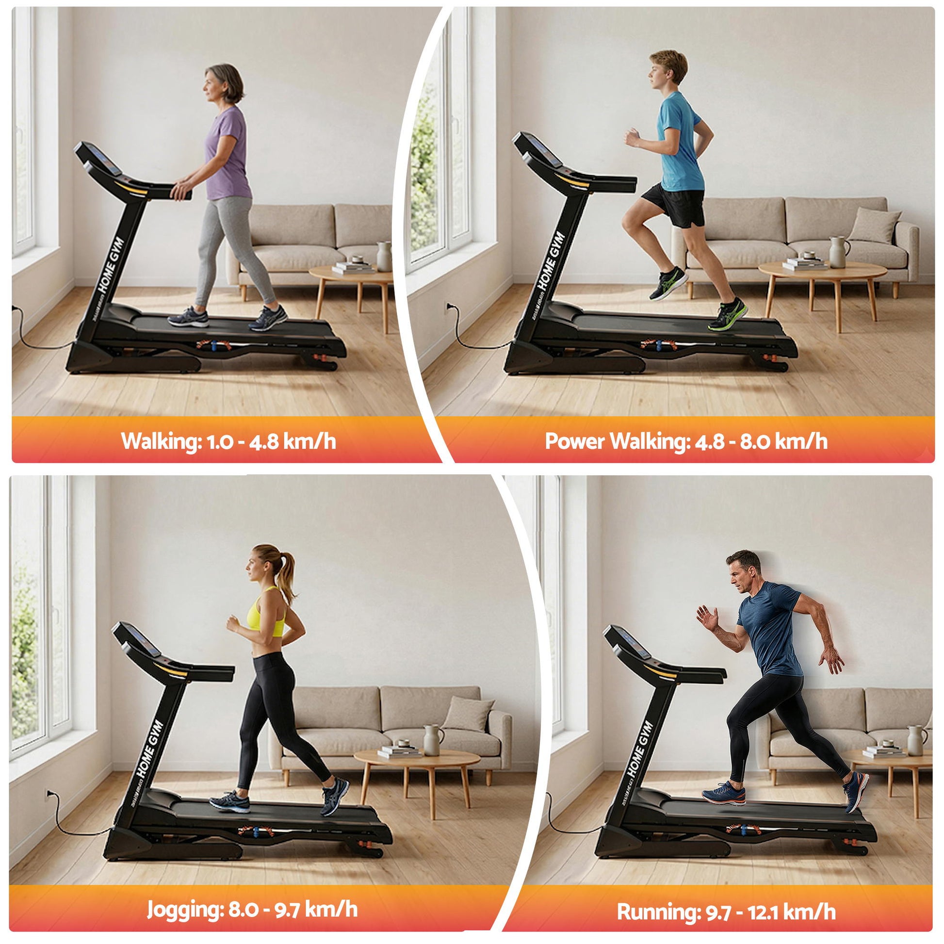 Everfit Treadmill Electric Auto Incline Home Gym Fitness Exercise Machine 480mm TMILL-CHI-480-AUTO