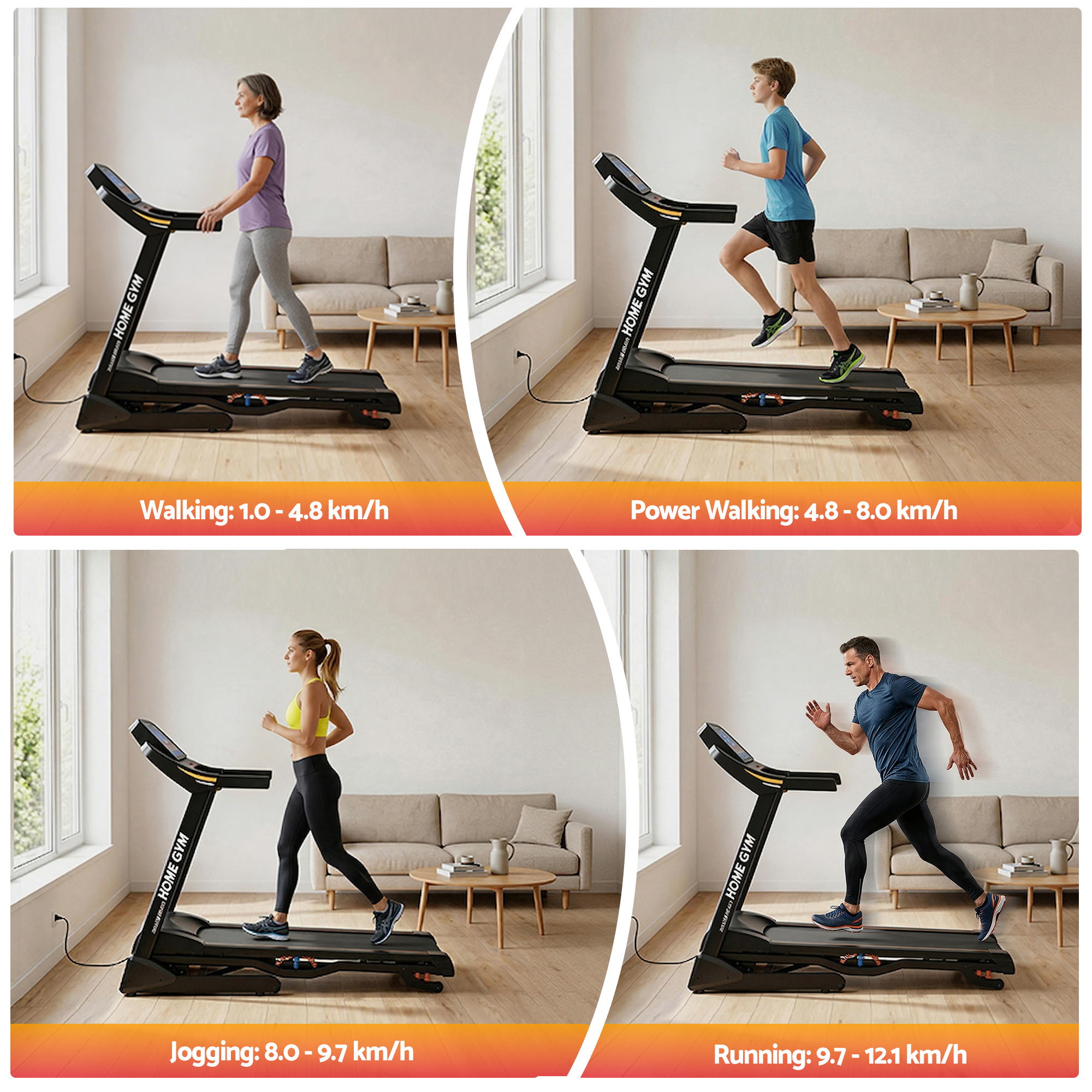 Everfit Treadmill Electric Auto Incline Home Gym Fitness Exercise Machine 480mm