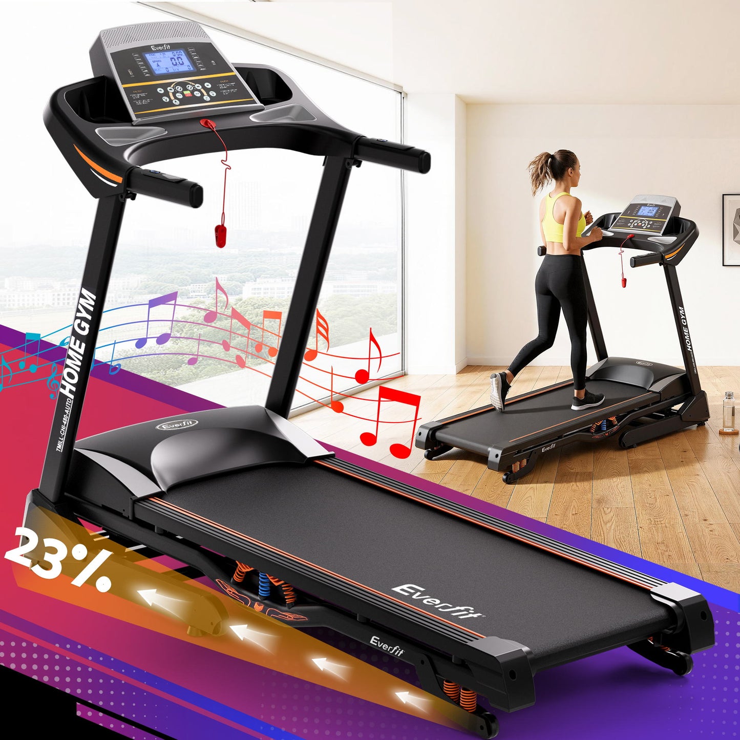 Everfit Treadmill Electric Auto Incline Home Gym Fitness Exercise Machine 480mm TMILL-CHI-480-AUTO